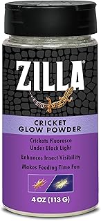 Zilla Cricket Glow Powder — add to Reptile Food for a Fun Twist, More exciting Than Plain Calcium Powder Fluoresces Under Black Light, Ideal for Insectivores, 4 Ounces