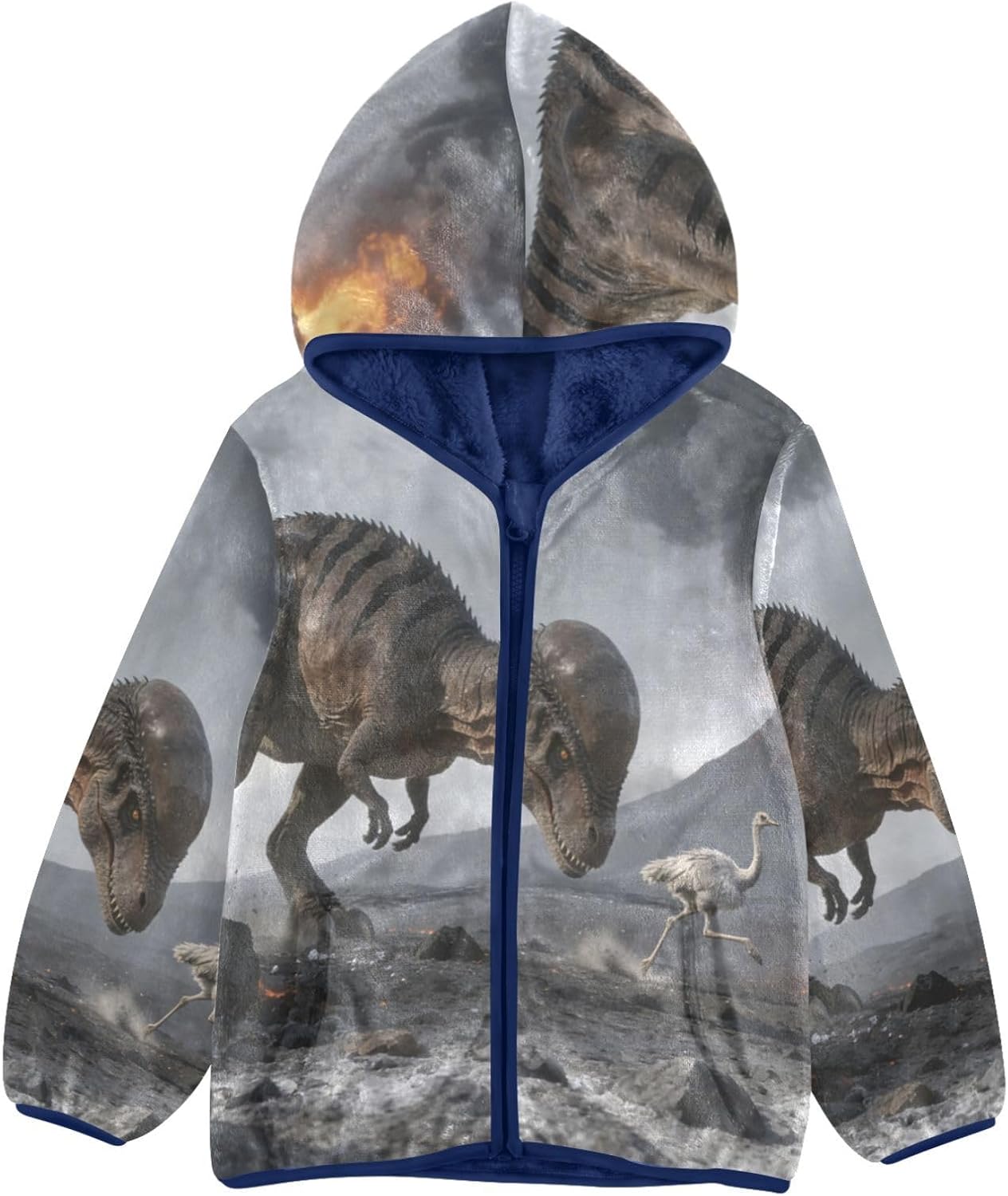 MUSEN T-rex Dinosaur Toddler Boy Fleece Jacket Outerwear Jackets Navy Blue Baby Boy Zipper Hoodie 3T