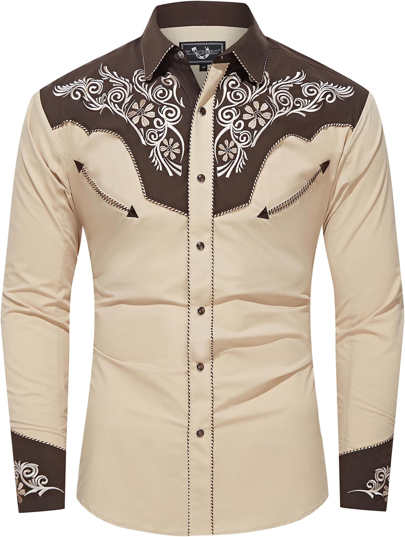 Men's Western Shirt Long Sleeve Embroidered Cowboy Casual Snap Button Shirt Black