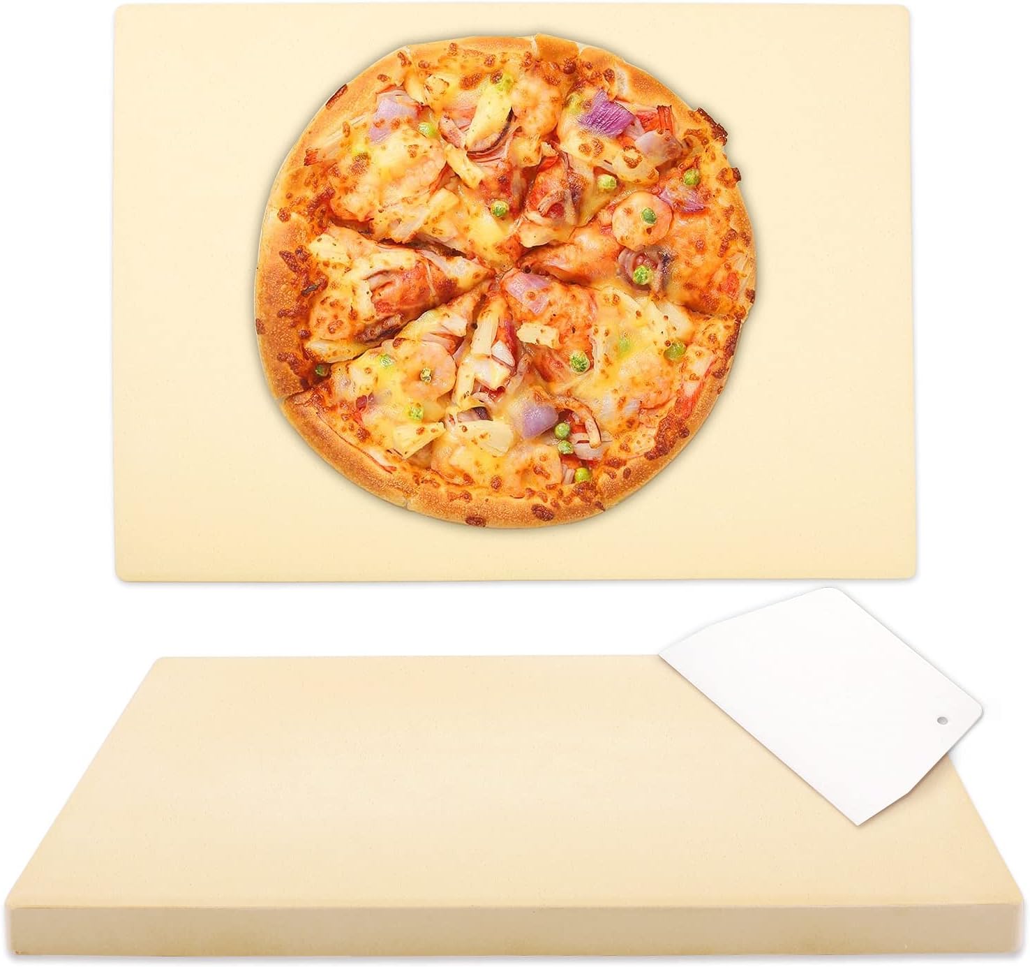 Mepple Pizza Stone For Oven Grill Baking & BBQ with Pizza