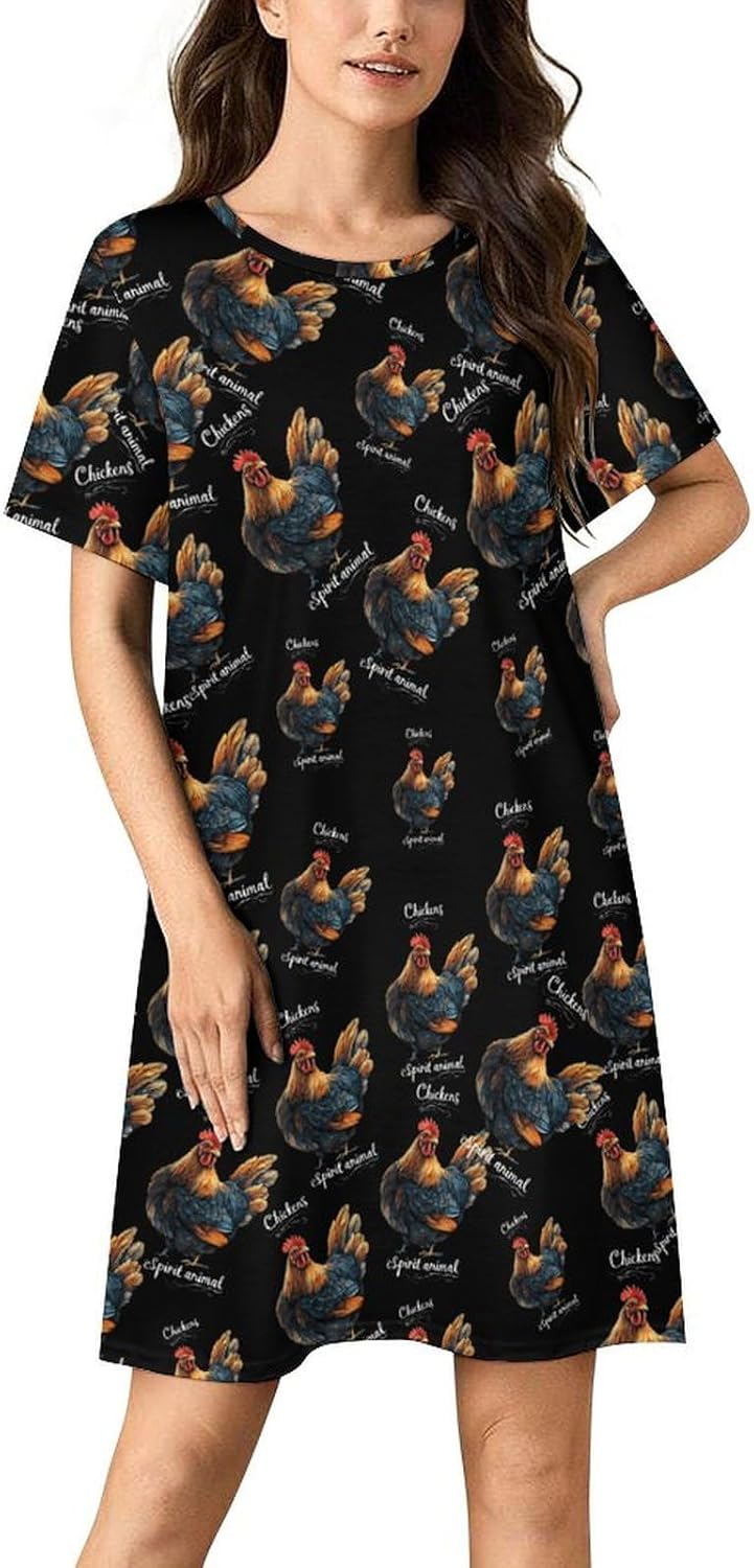 Chickens Are My Spirit Nightgowns for Women Short Sleeve Sleep Dress Casual Sleepshirt Night Gowns Pajamas