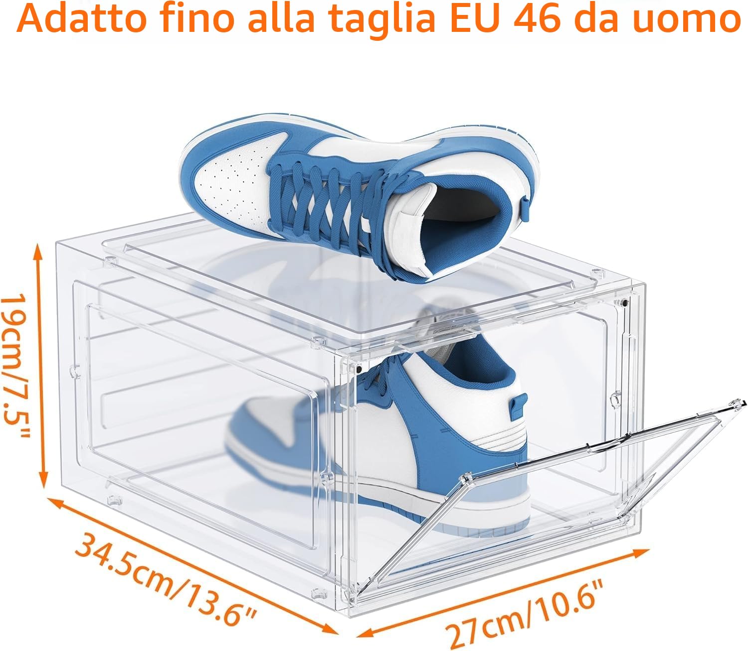 HOMIDEC 6 pcs Scatole per Scarpe,Scatole Portascarpe in Plastica Trasparenti impilabili, Contenitori Portascarpe con Coperchi per donna/uomo (35x25x18.7cm)