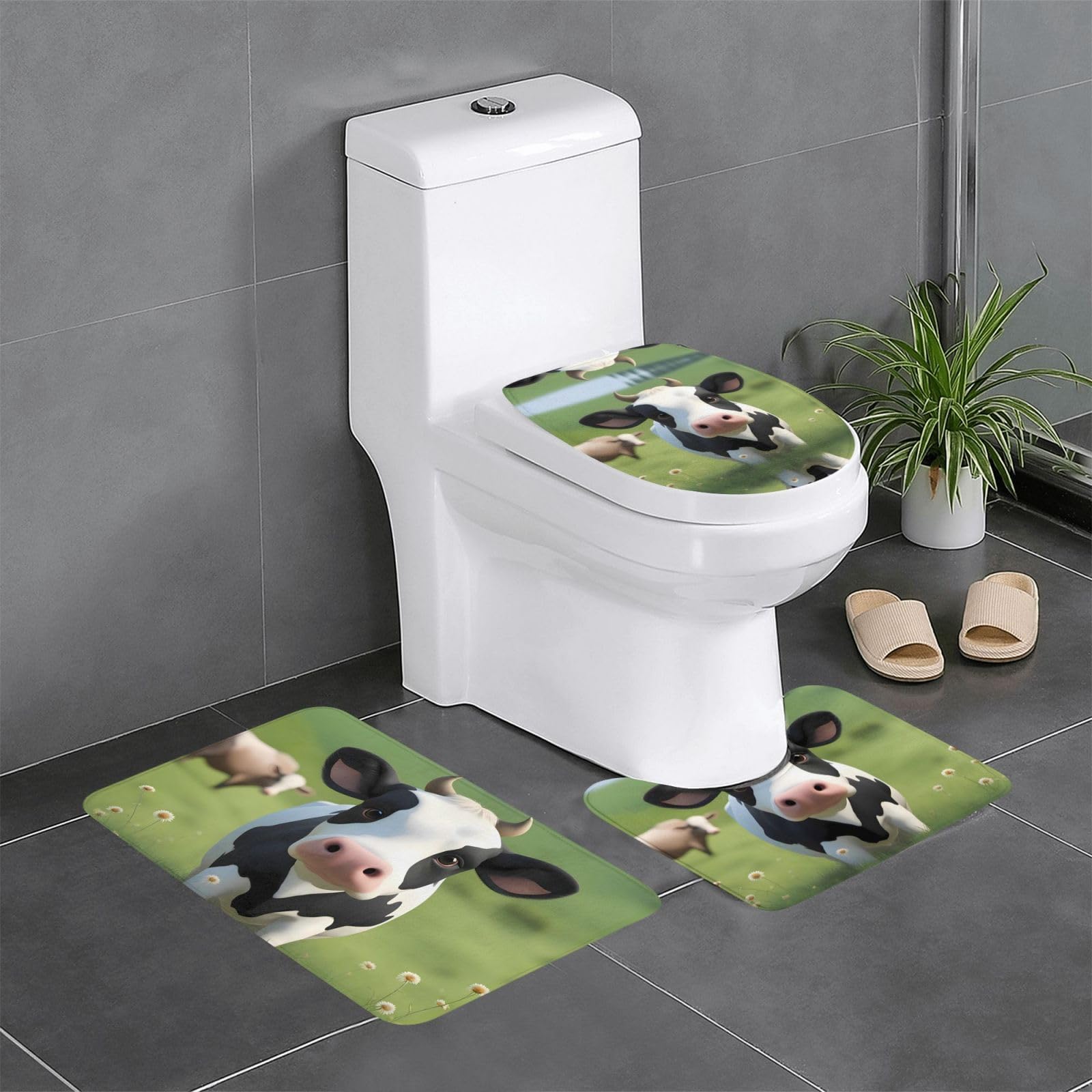 Tapis de bain vache lot de 3 antidérapants et durables à séchage rapide
