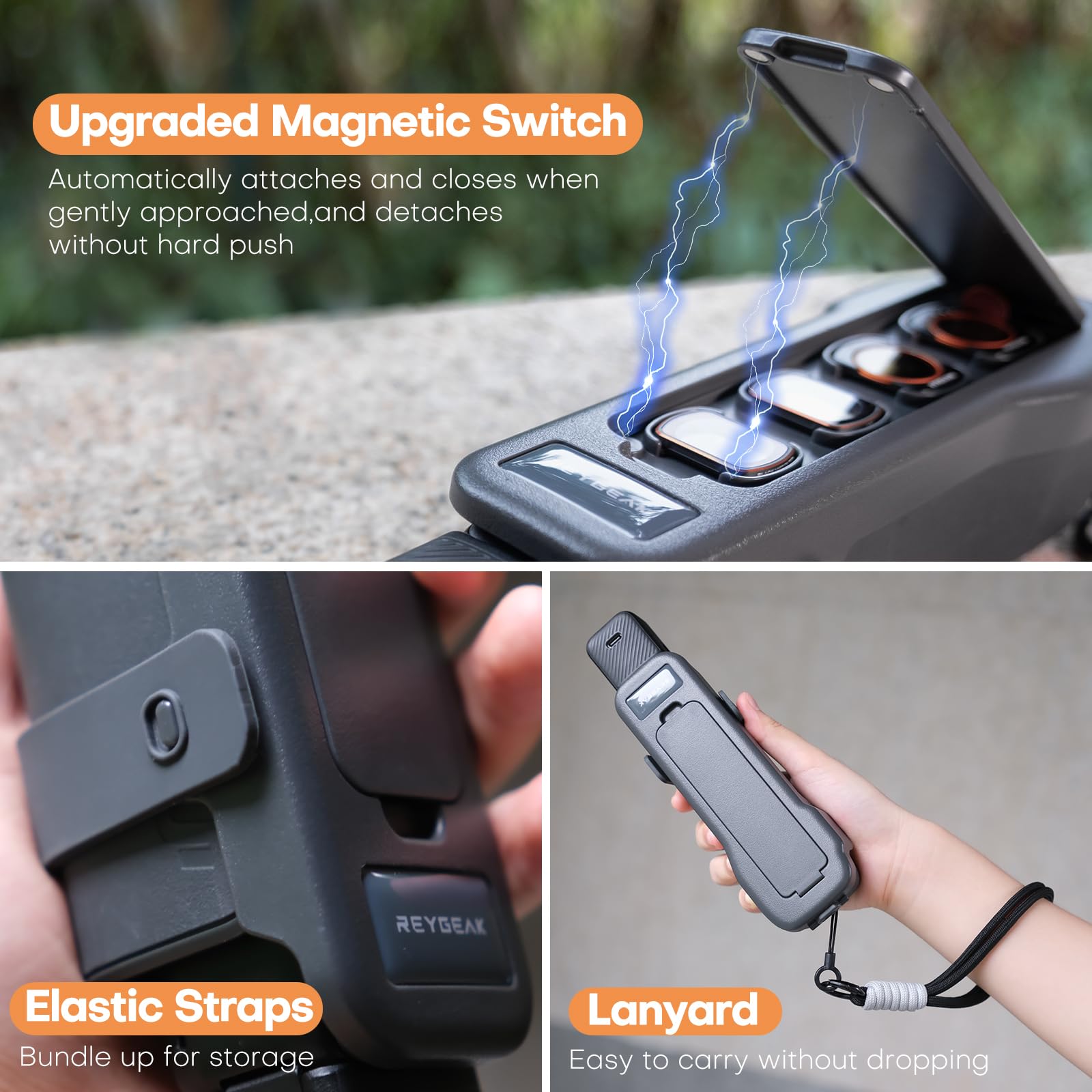 REYGEAK Pocket 3 Custodia protettiva per obiettivo, design speciale, protezione completa per DJI Pocket 3 accessori, si possono registrare quattro filtri contemporaneamente. Corda regalo a mano