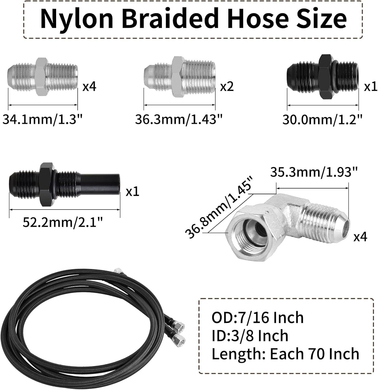 MuHize Stainless Steel Braided Transmission Cooler Line Kit (70 Inch AN-6) - High-Pressure Upgrade for GM 4L60E/4L80E/TH350/TH400/700R4 & Ford AOD/4R70W/4R100 | Leak-Proof Universal Fit