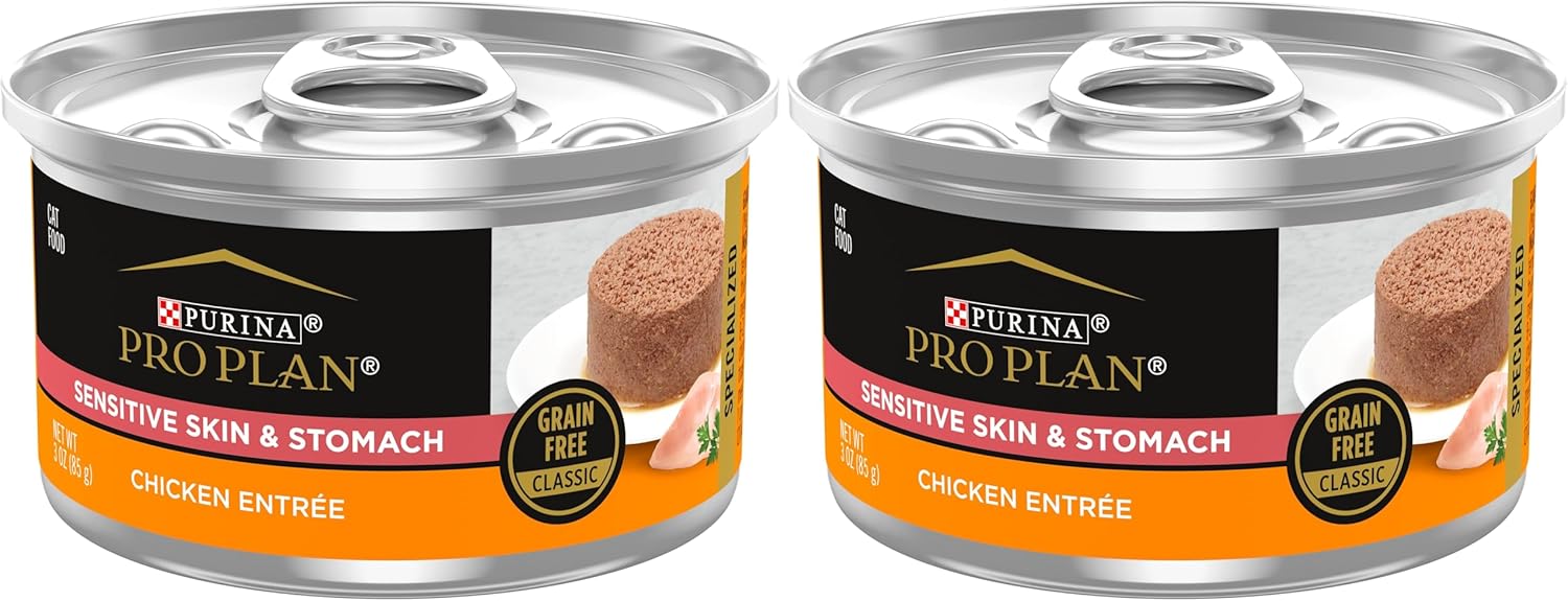 Purina Pro Plan Sensitive Skin and Sensitive Stomach Cat Food Wet Pate,Grain Free Chicken Entree - 3 oz. Cans,(Pack of 48)
