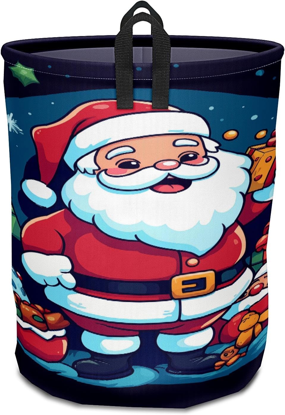 Dark Blue Santa Clause Gift Large Laundry Hamper Foldable Waterproof Dirty Clothes Basket Dorm Clean Laundry Baskets