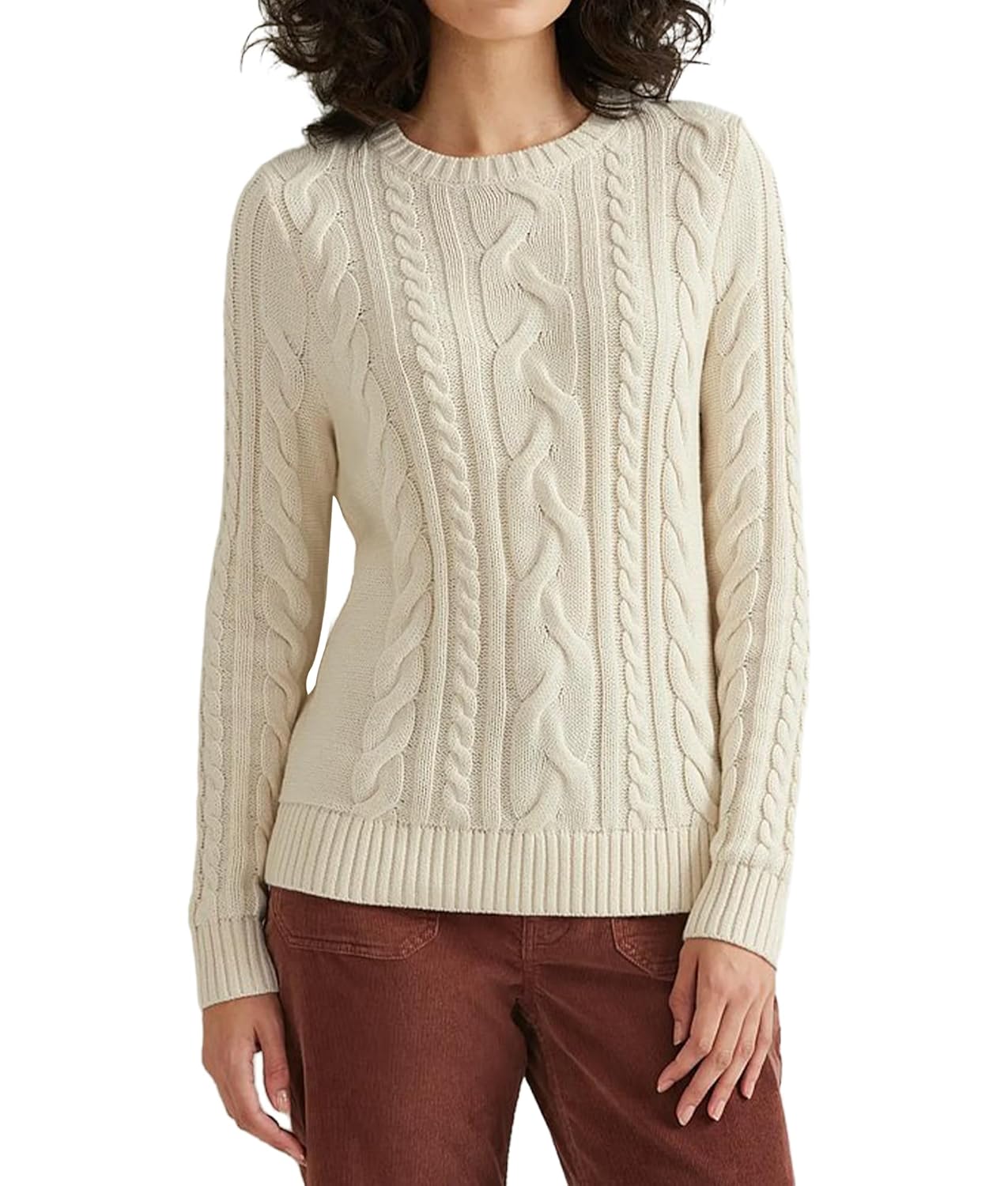 Womens Fall Crew Neck Cable Sweaters Long Sleeve Work Office Knitted Pullovers Going Out Tops