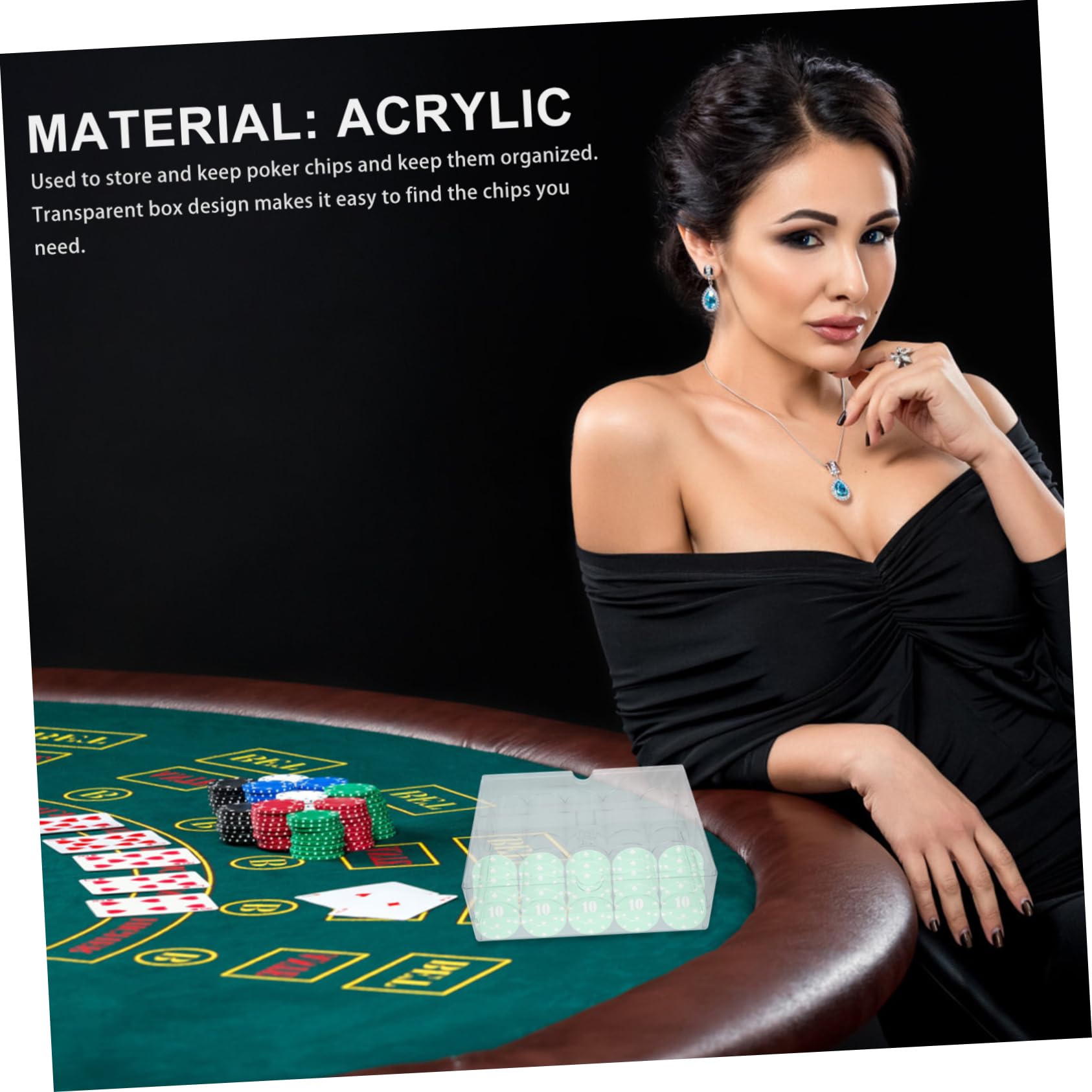 Boîte à Jetons de Poker 200 Cartes en Acrylique Transparente Couvercle | Rangement pour Chips, Design Clair pour Repérer Vite le Contenu, Plateau Ordonné pour Table de Jeu