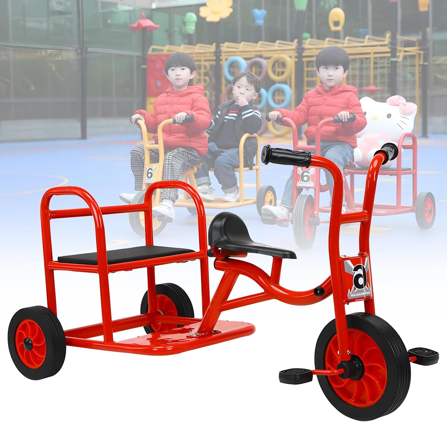 Kids Tricycles for 3-7,Preschool Daycare Playground Kids Tricycle Bike,Double Toddler Tricycle,Metal Kids Tricycle with Non-Inflatable Rubber Wheels,Kids Outdoor Tricycle,Red