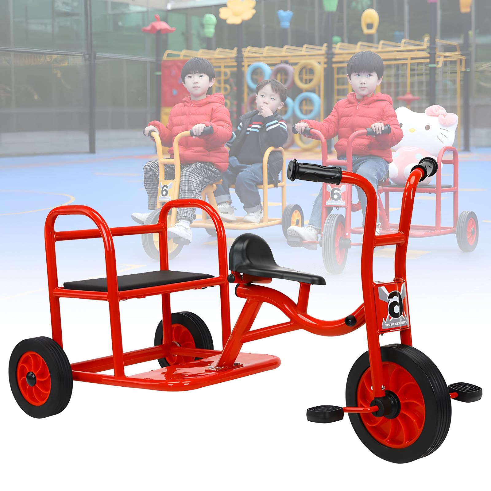 LHTJHP Kids Tricycles for 3-7,Preschool Daycare Playground Kids Tricycle Bike,Double Toddler Tricycle,Metal Kids Tricycle with Non-Inflatable Rubber Wheels,Kids Outdoor Tricycle,Red