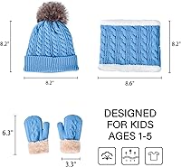 Vista 3 de Conjunto de gorro, guantes y bufandas para niñas y niños de 1 a 12 años de edad, forro polar cálido para invierno