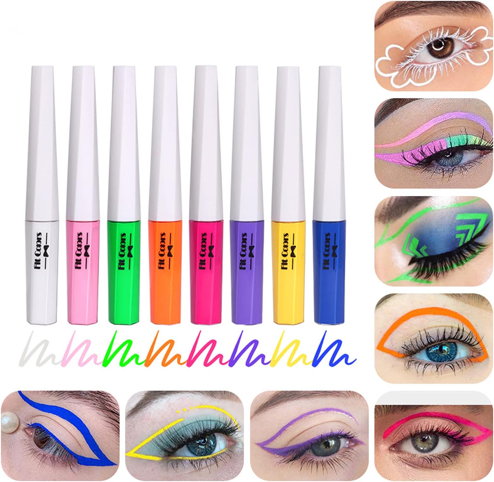 COOSA Waterproof Colorful Liquid Eyeliner Set, 8 Colors Luminous Neon Eyeliner Long Lasting Waterproof UV Glow Eye Liner Eyeshadow Set Fluorescent Eye Face Body Paint