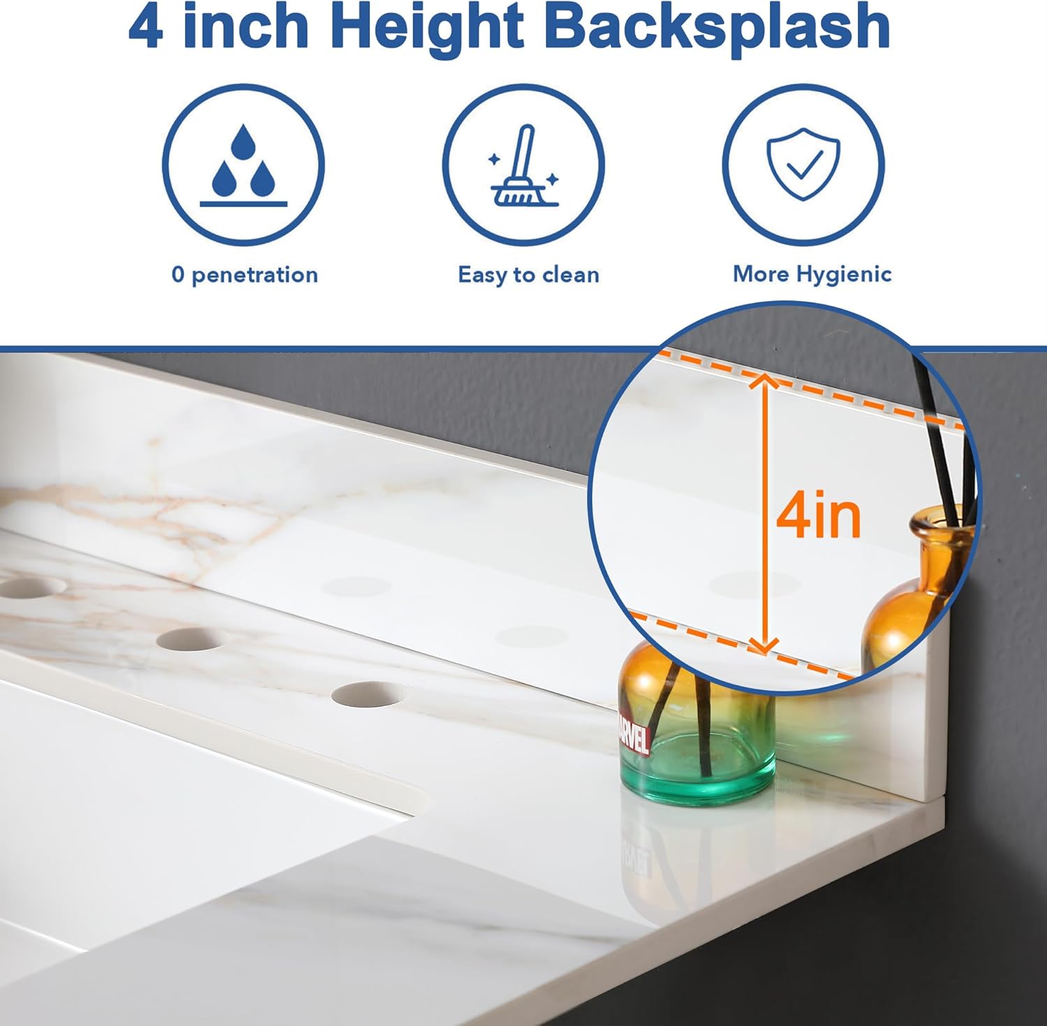 Montary 31"x 22" Bathroom Vanity Top with Undermounted Large Ceramic Sink & Backsplash, Sintered Stone Artificial Marble Vanity Sink Tops with 3 Pre-Drilled Hole, Gray Gold Veins