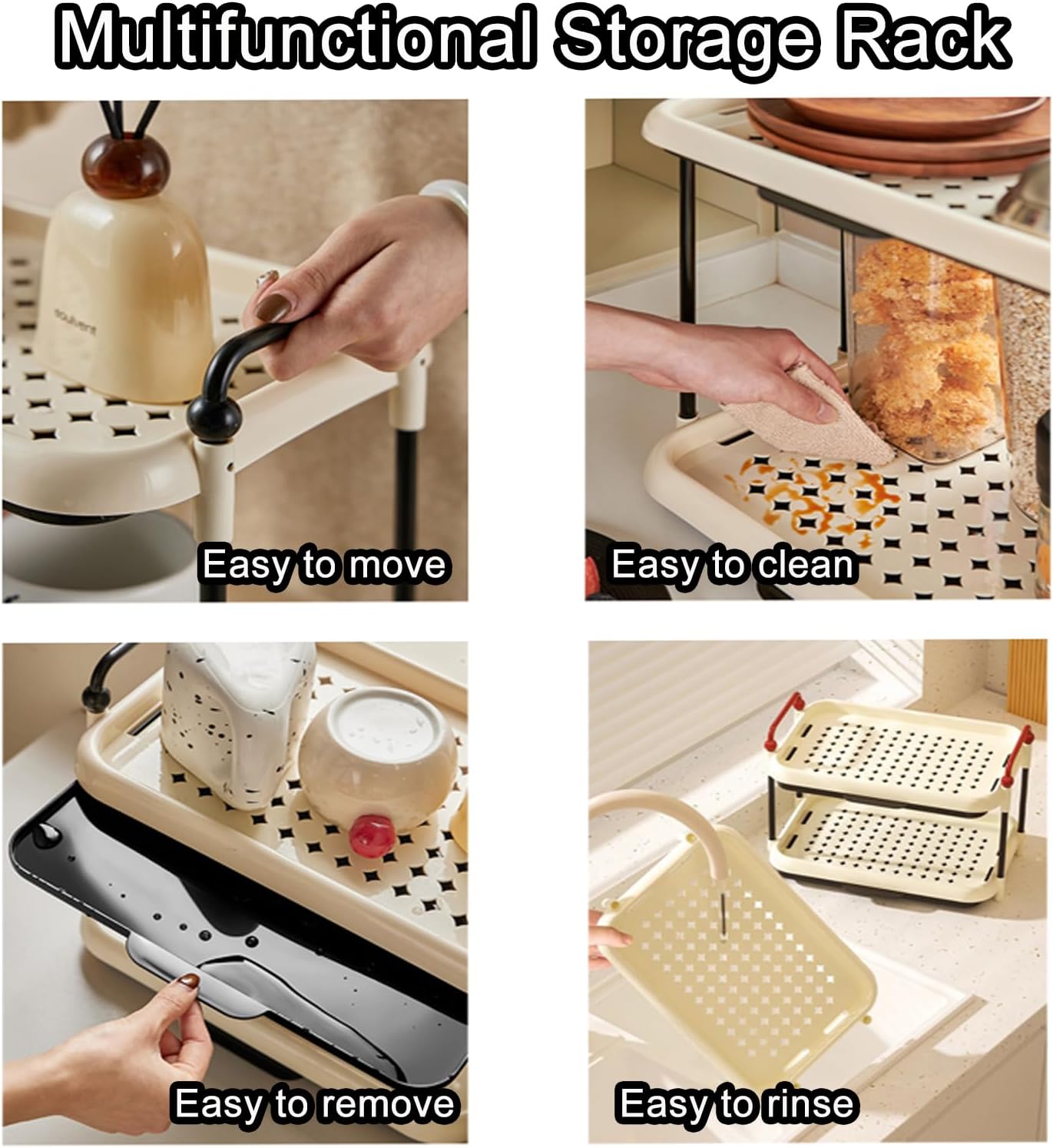 UFORU Coffee Bar Organizer, Mug Holder for Counter Top, Tall Bathroom Counter Organizer with Pull Out Draining Tray, Mug Organizer Rack with Handle,Cream White