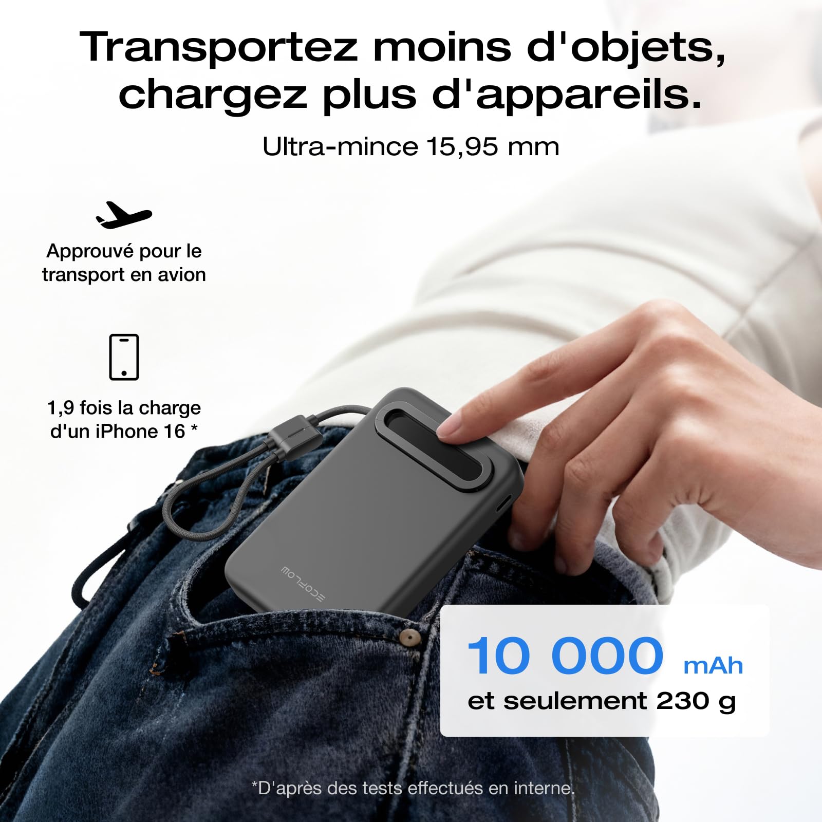 EcoFlow Rapid Mag Qi2.2 Magnétique Powerbank 10000mAh 25W avec Câble USB C 36W, Certifié Qi2.2 Batterie Externe Magnétique sans Fil Power Bank Rapide Chargeur pour iPhone 17/16/15 Pro Max Noir