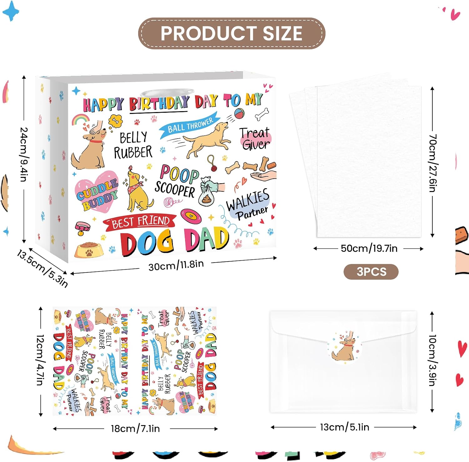 Joviwrap Dog Dad Birthday Gift Bag Set for Men, Funny Pet Lover Gift Wrapping Bag with Tissue Paper Card Envelope Sticker, Humor Birthday Present Packaging for Husband Boyfriend Dad Brother Dog Owner image 2