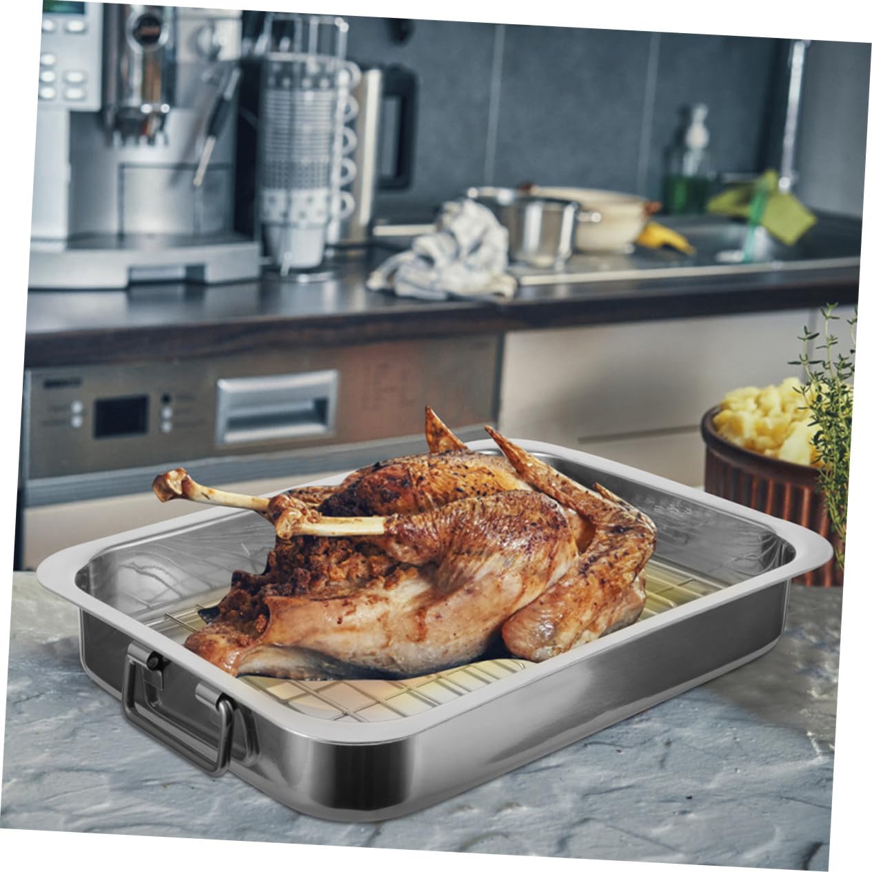 Bandeja para Horno Rectangular 1 Juego de Acero Inoxidable con Rejilla | Plata, Fácil de Limpiar y Mantener, para Snacks y Postres, Uso en Barbacoa