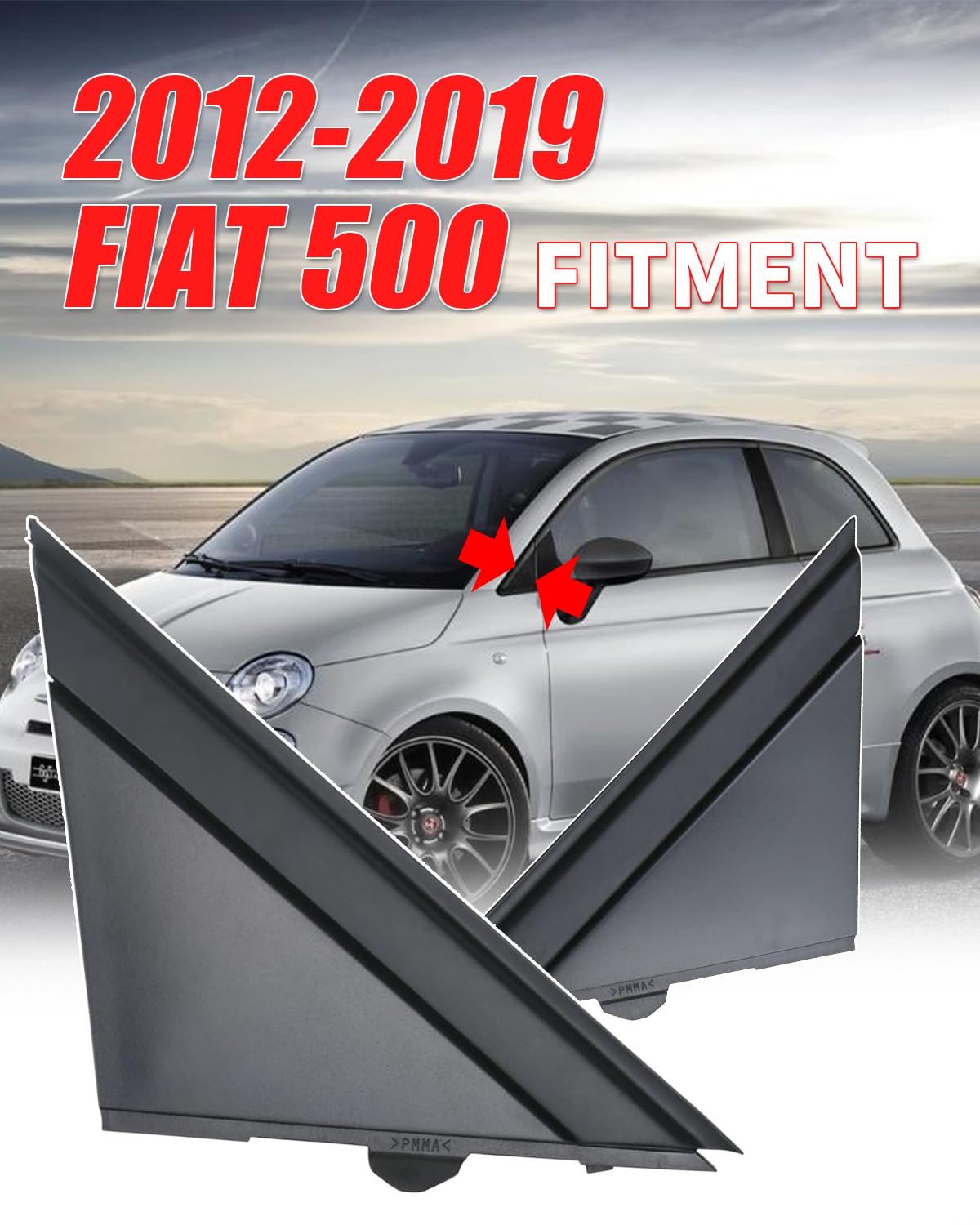 500 Triangolo anteriore, Triangolo specchietto retrovisore, Triangolo specchietto retrovisore compatibile con Fiat- 500 Specchietto retrovisore destro e sinistro 2 pezzo