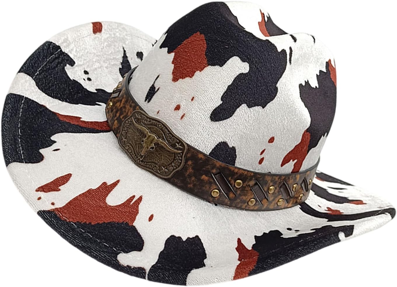 Western Theme Hat with Adjustable Size and Cow Pattern Designs for Outdoor Ridings Special Event Dressingup Headwear
