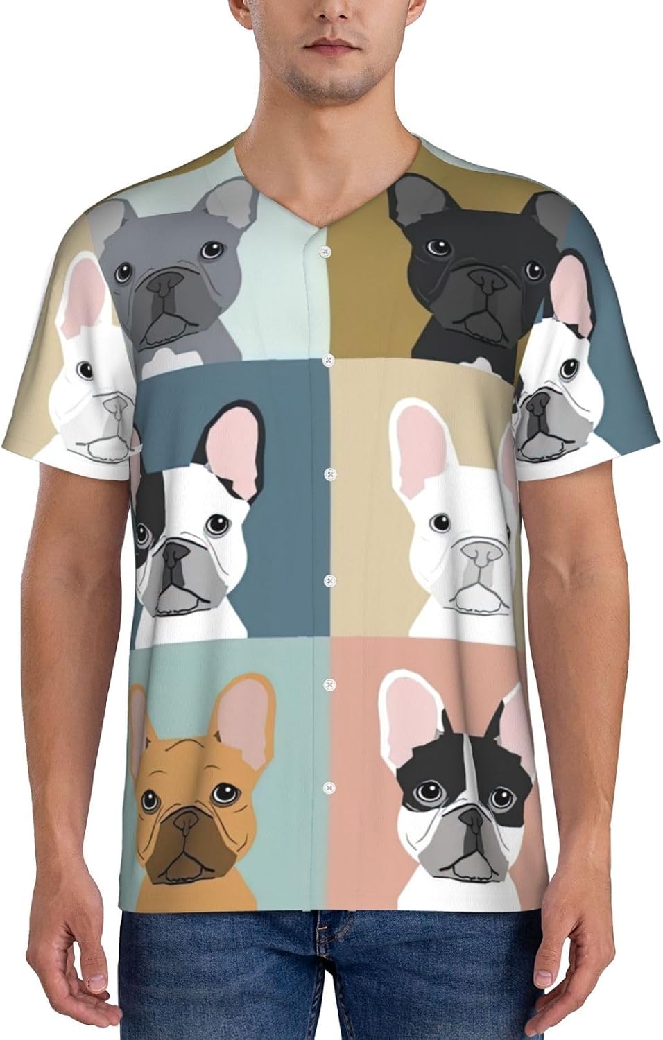French Bulldog Stylish Softball Jersey,Personalized and Breathable Baseball Button Down for Men for All Seasons and Occasions