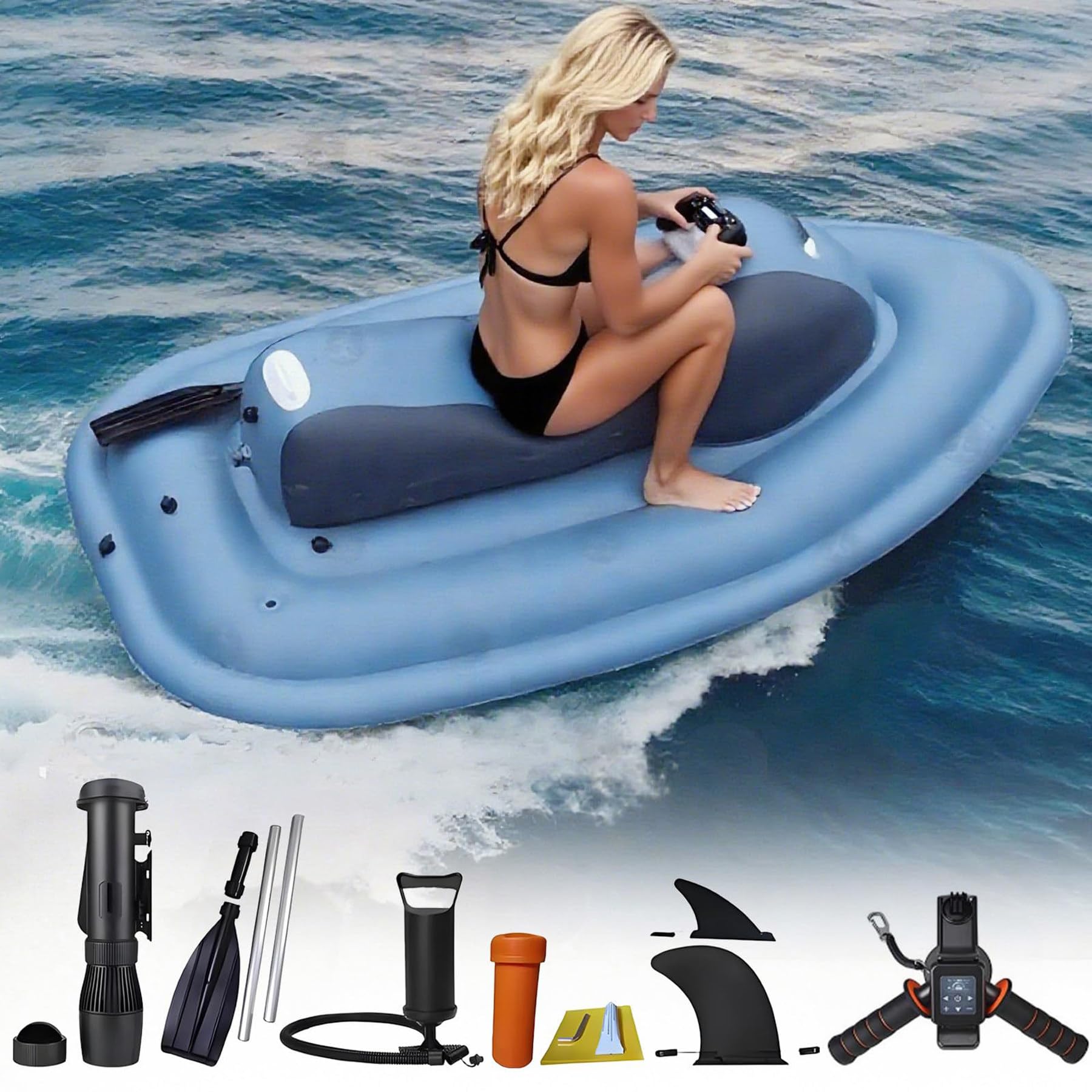Bateau Gonflable électrique 500 W/700 W avec Moteur, Jet Ski Et Sup Portables pour Adultes Et Enfants, Plongée, Natation, Kayak (Version avec Batterie Amovible) Motorboat+500W10AThruster