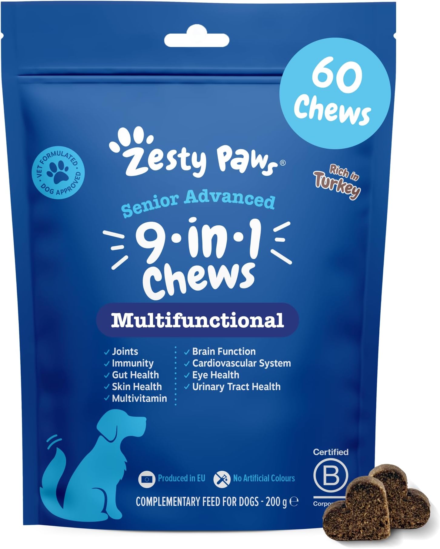 – Zesty Paws 9 in 1 Multivitamins for Senior Dogs | Supports Joints, Skin, Eyes, Brain Function, Immune System, Urinary Tract, Heart & Gut Health| Vitamin A, B & C, Folic Acid, Biotin | 60 Chews