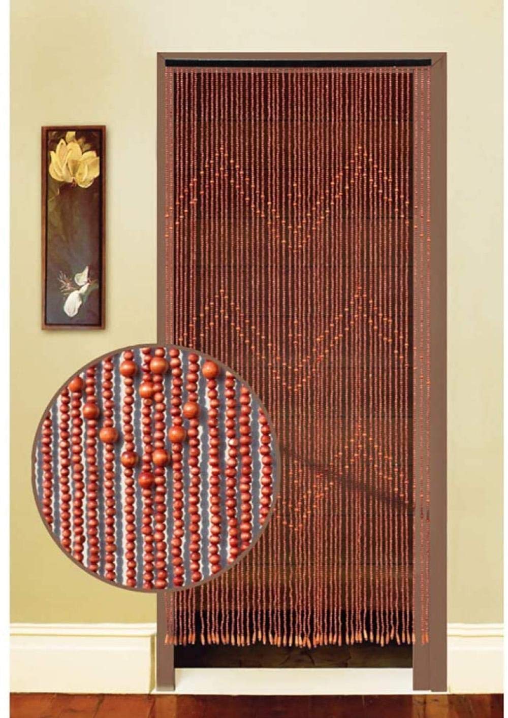Rideau perle porte bois separateur cordes chambre retro 1.0x1.98m