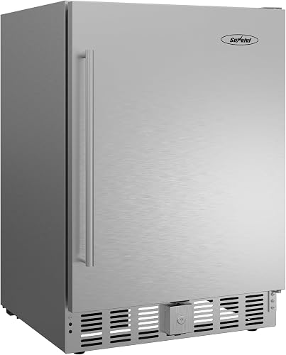 SUNVIVI 24 Inch Beverage Refrigerator 5 Cu Ft Stainless Steel Outdoor Under Counter Drink Fridge with Lock