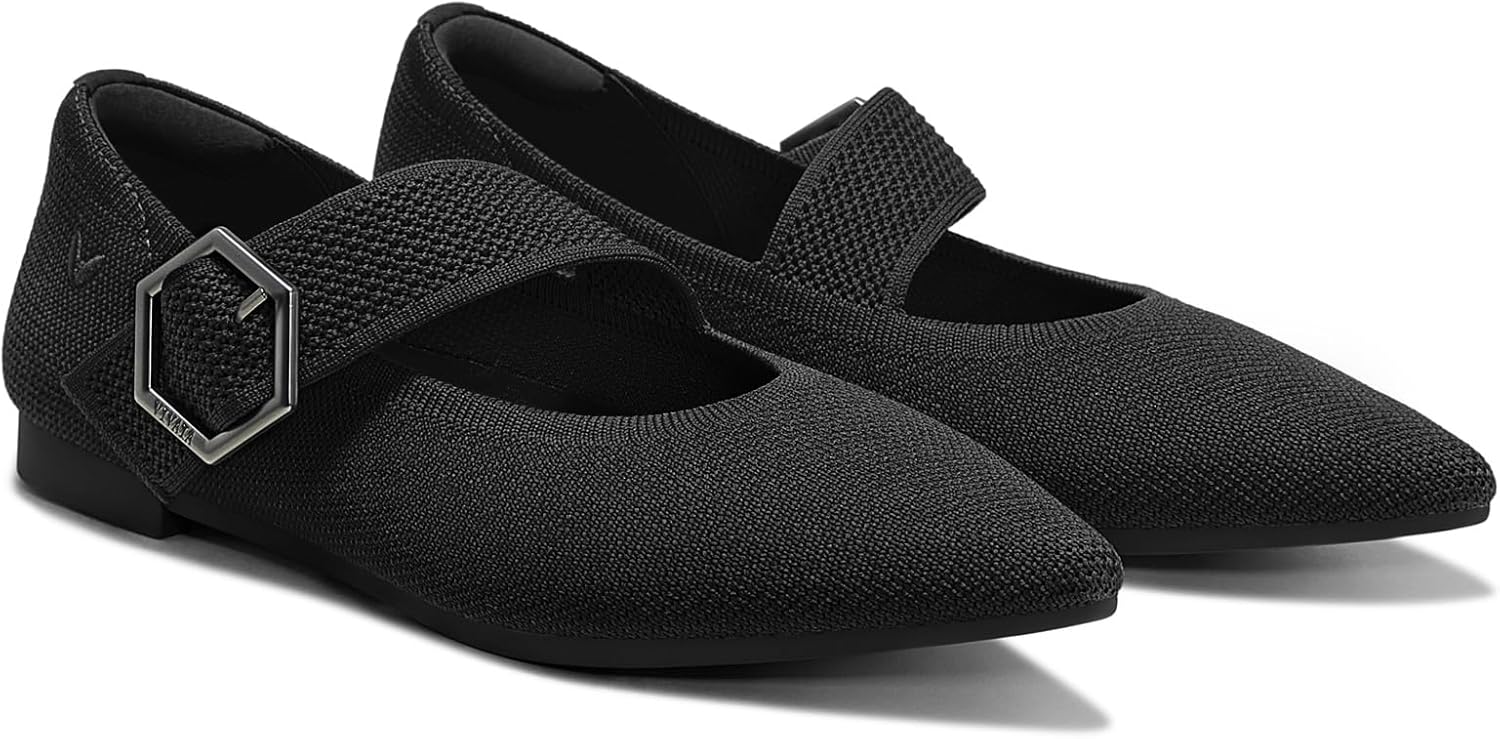 Women's Pointed Toe Knit Ballet Flats - Comfortable, Adjustable Strap, Washable For Work & Casual