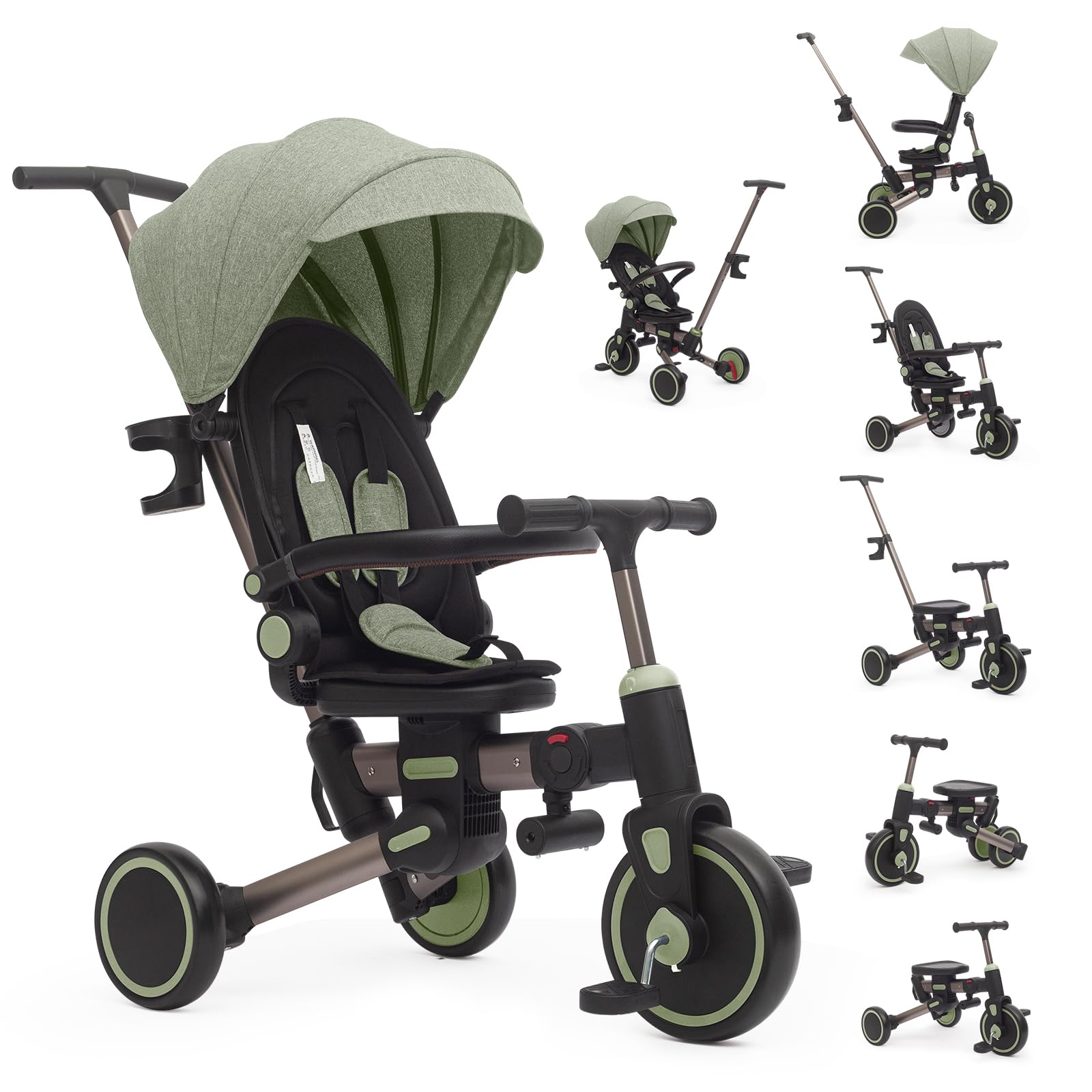 新品】ASOWTREND 子供用三輪車 折りたたみ 手押し棒 4WAY 緑 【公式通販】