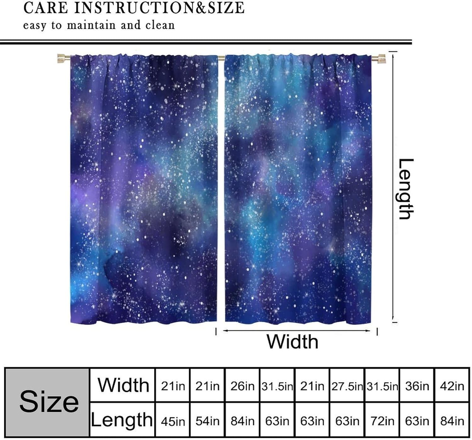 Galaxy Curtains,Celestial Outer Space Blue Purple Nebula Universe Starry Stars Pattern Blackout Rod Pocket Window Drapes for Bedroom Living Room Kitchen 63x72 Inch