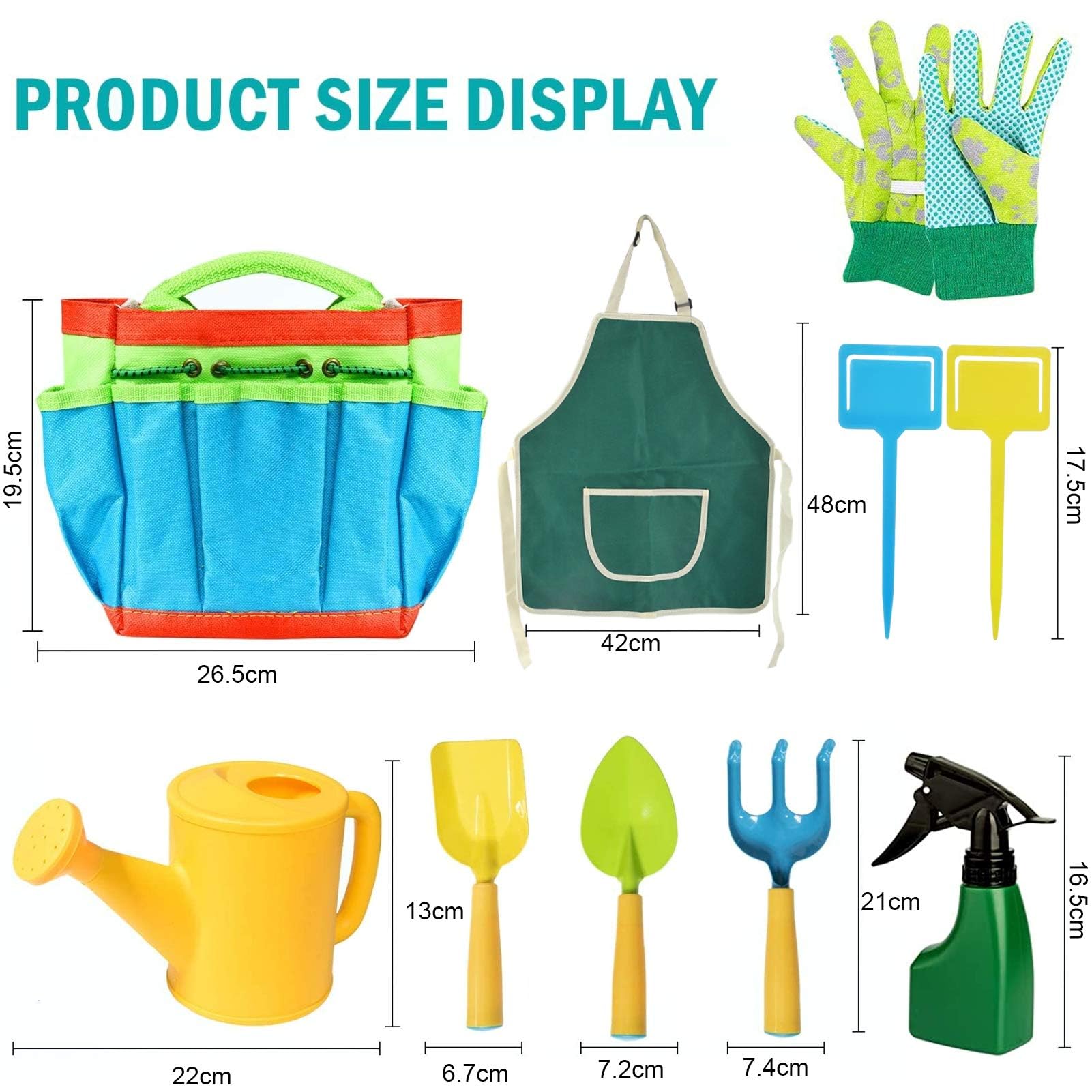 Sunshine smile Attrezzi da giardino per bambini, set di giocattoli da giardino, attrezzi da gioco per la spiaggia/giardino, set di attrezzi da giardino per esterni, attrezzi da giardinaggio per bambin