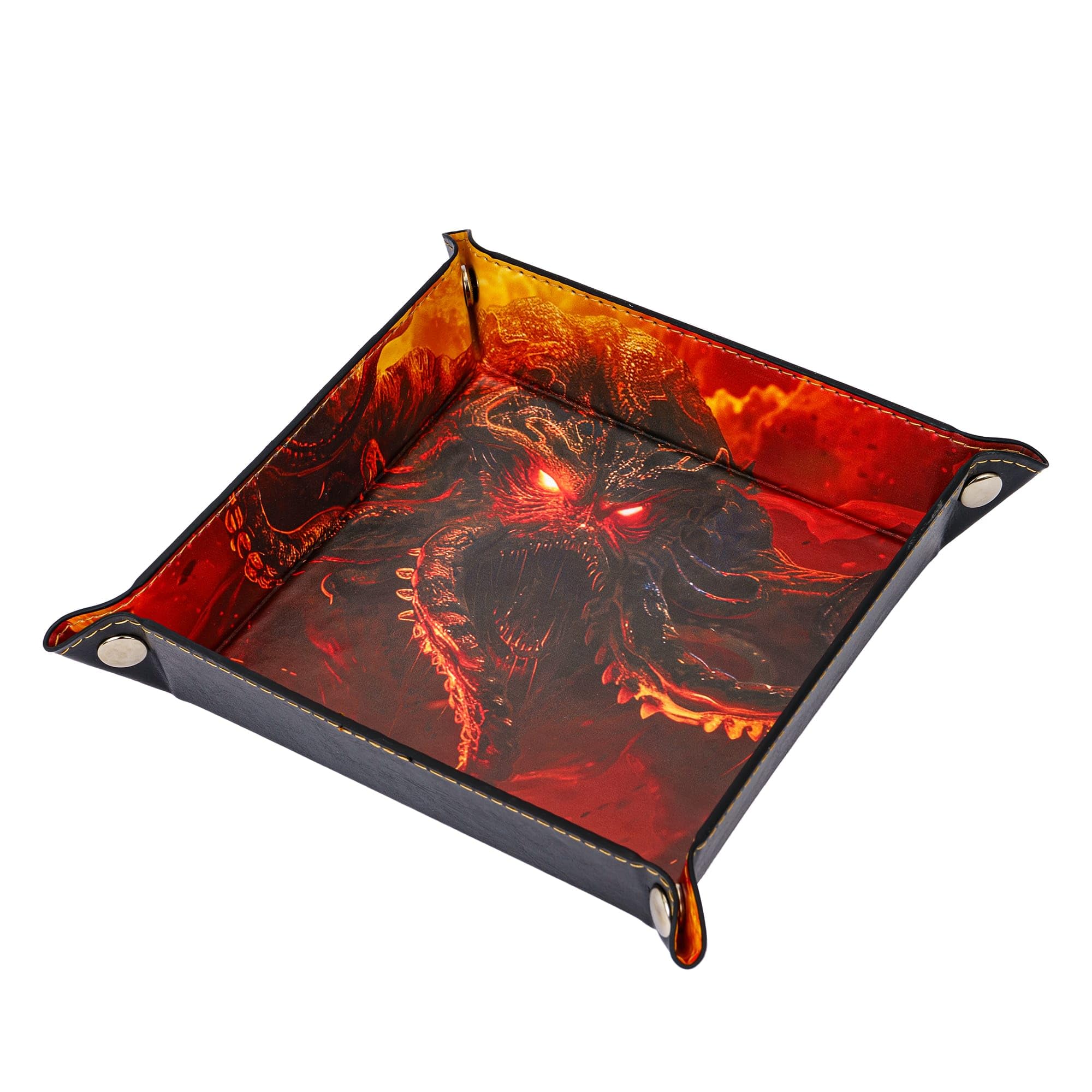 Cusdie PU Leather Dice Tray Square Tray for Dice Rolling and Storing Small Items - Cthulhu Design, Red Cthulhu