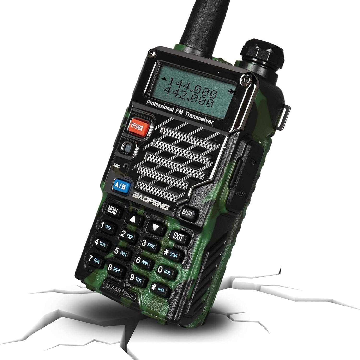BAOFENG UV-5R+ Plus Two Way Radio, Long Range for Adults Rechargeable with Earpiece, Walkie Talkie for Outdoors, 144-148 420-450MHz, Qualette Series, Jungle Camouflage