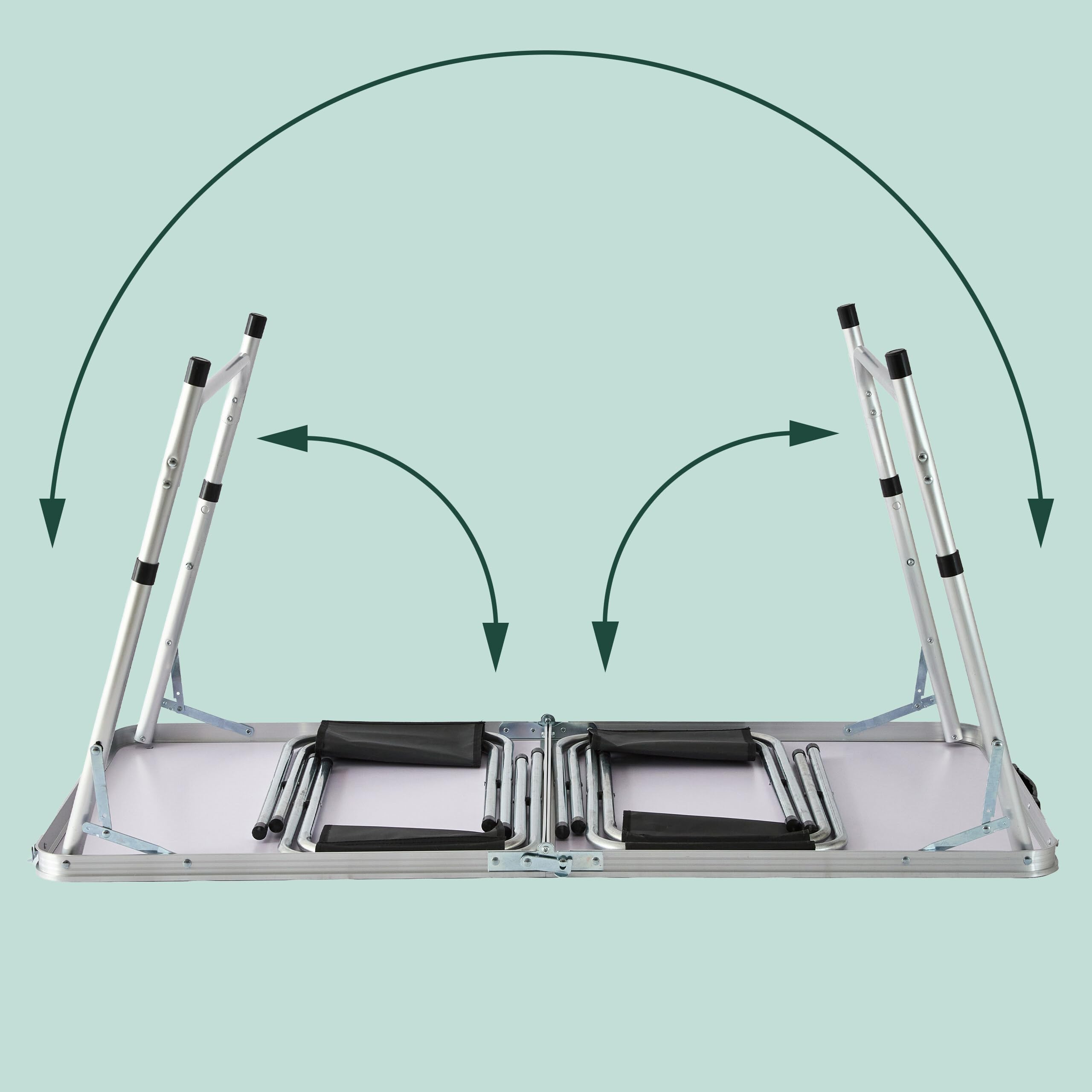 Relaxdays Table de Camping Pliable en Aluminium avec 4 tabourets, réglable, poignée, MDF Blanc 71x120x60 cm