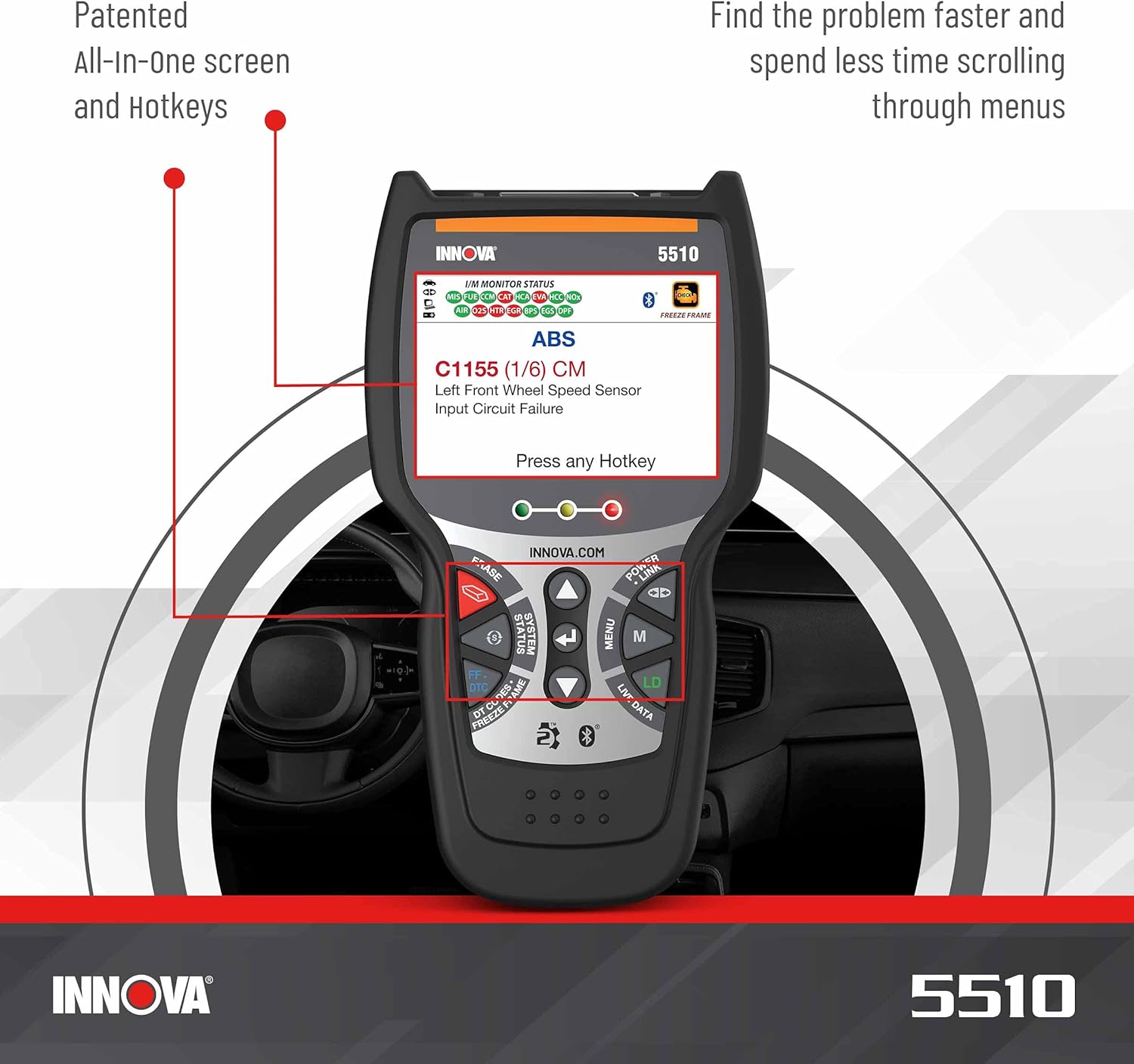 INNOVA 5510 OBD2 Scanner, Scan Tool for ABS, All System Scanner, Caliper Service, Brake Pad Life, Read/Erase ABS/SRS Codes, Reset Oil Light, Live Data, Updates Included - Image 6