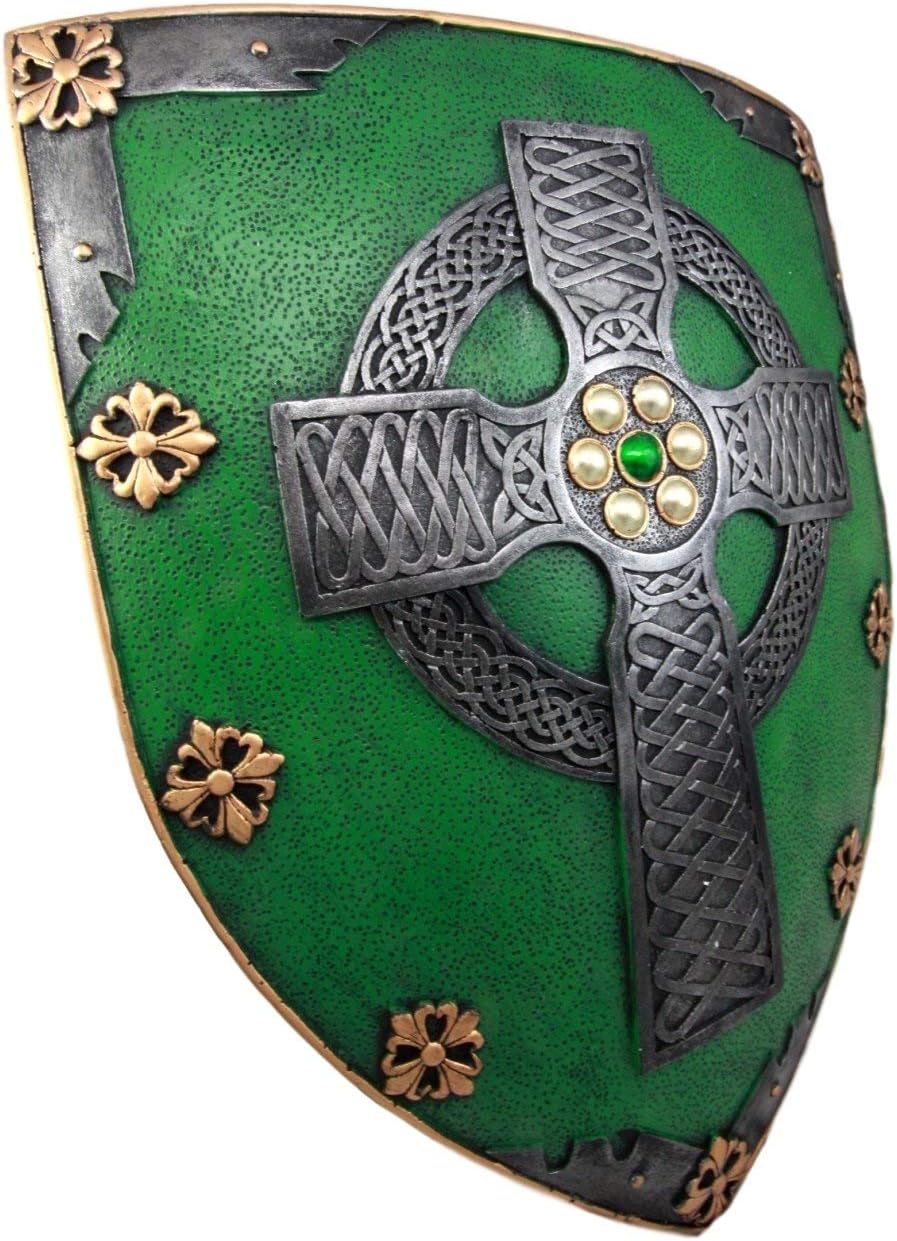 Ebros Gift Large Saint Patrick Celtic Warrior Faith Cross With Circle Ring Warriors Shield Wall Plaque Hanging Sculpture 18" Tall Decor Figurine Statue