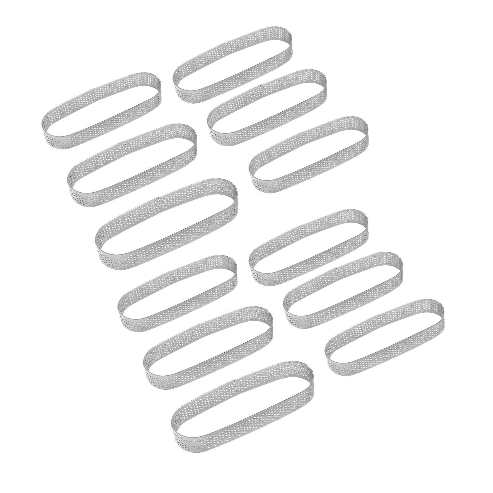 Hndhbfgrt 12PCS Oval Tart Ring Stainless Steel Perforated Mold Mousse Ring French Dessert Cake Decorating Mousse Mould Bakeware