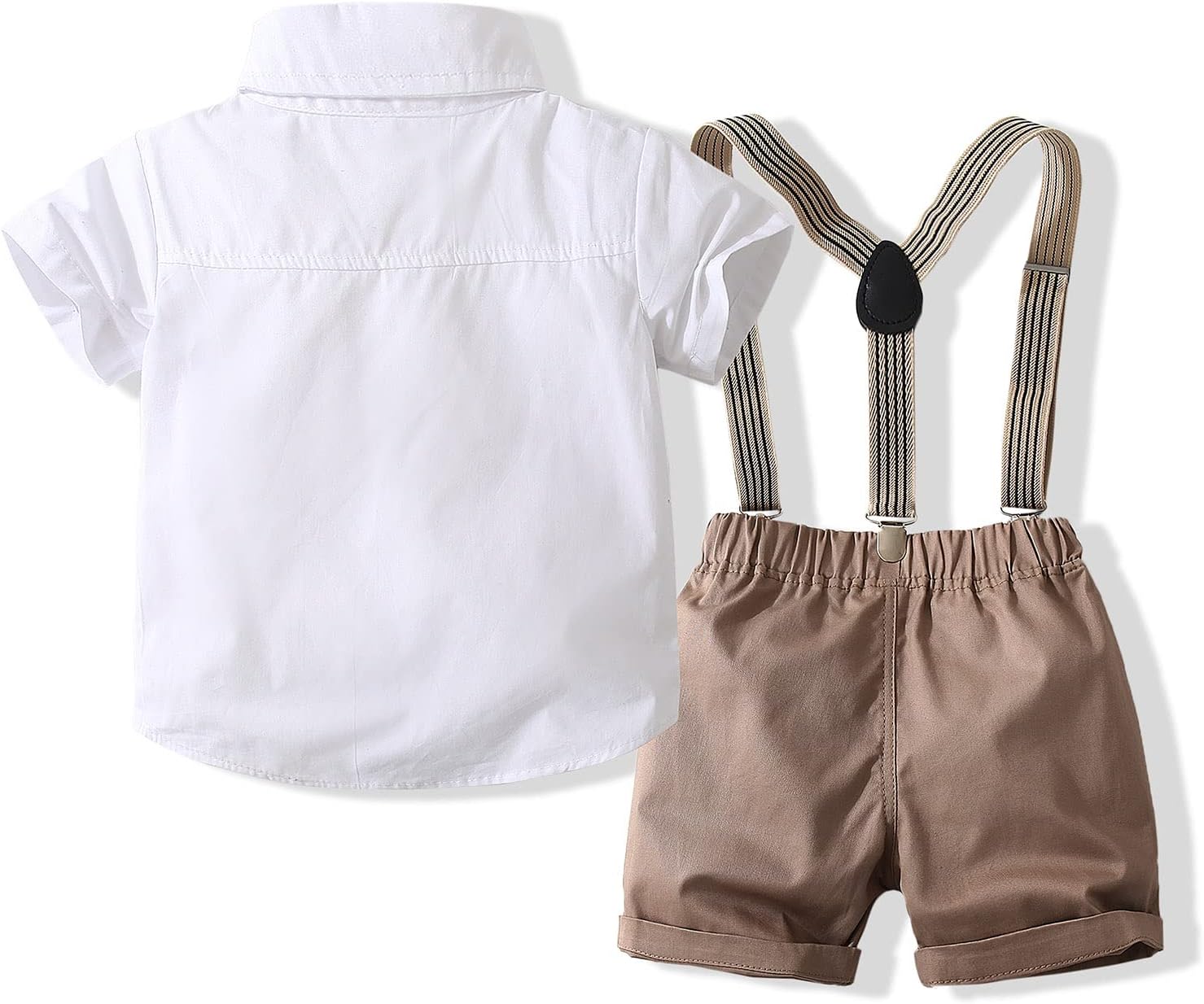 Baby Boys Gentleman Outfits Suits, Infant Short Sleeve Shirt+Bib Pants+Bow Tie Clothes Set (Brown, 4T)