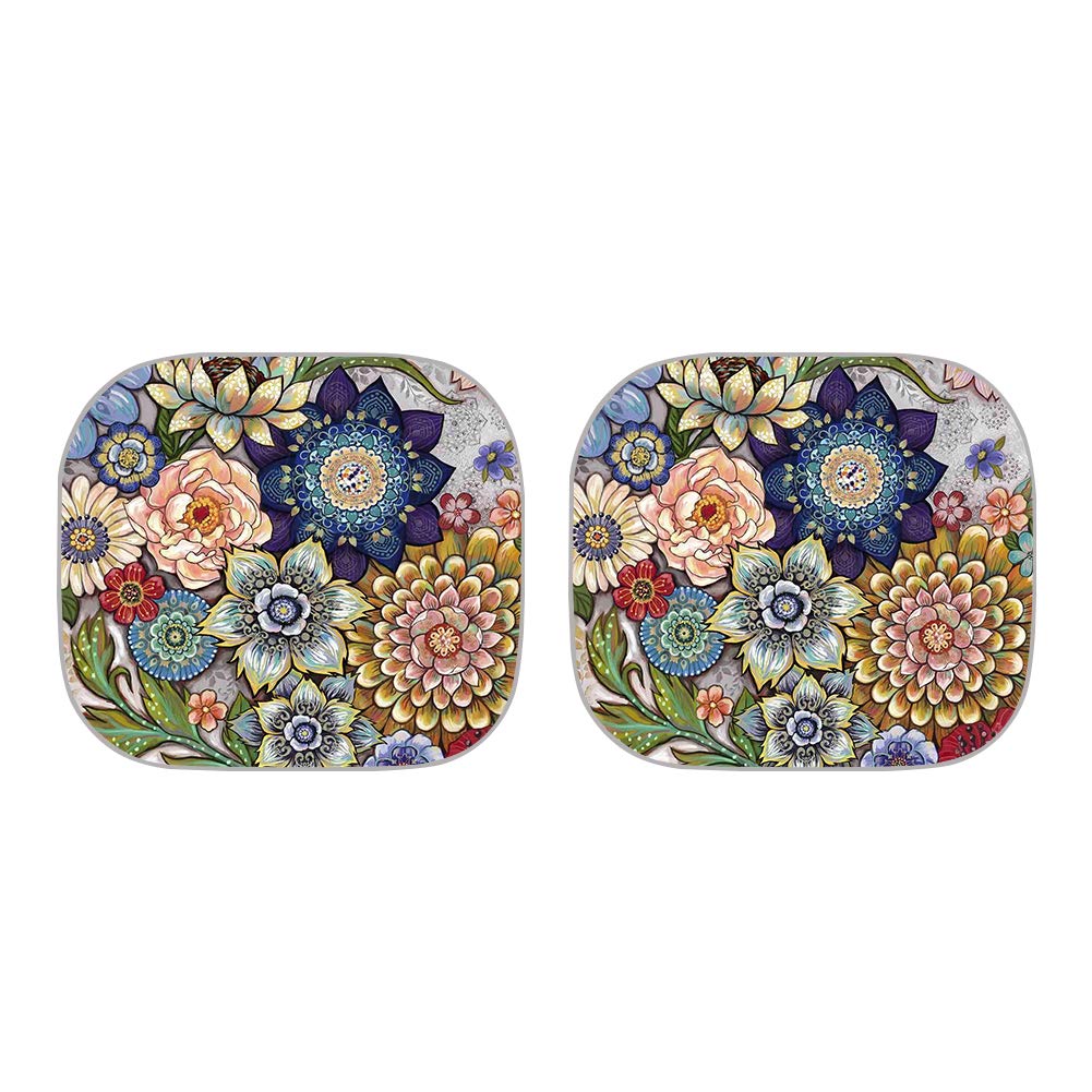TOADDMOS Boho Floral Print 2-Piece Sun Shade Front Windshield - Foldable Car Front Window Sunshades for Most Sedans SUV Truck,Reflective Material Blocks 99% UV Rays and Keeps Your Vehicle Cool