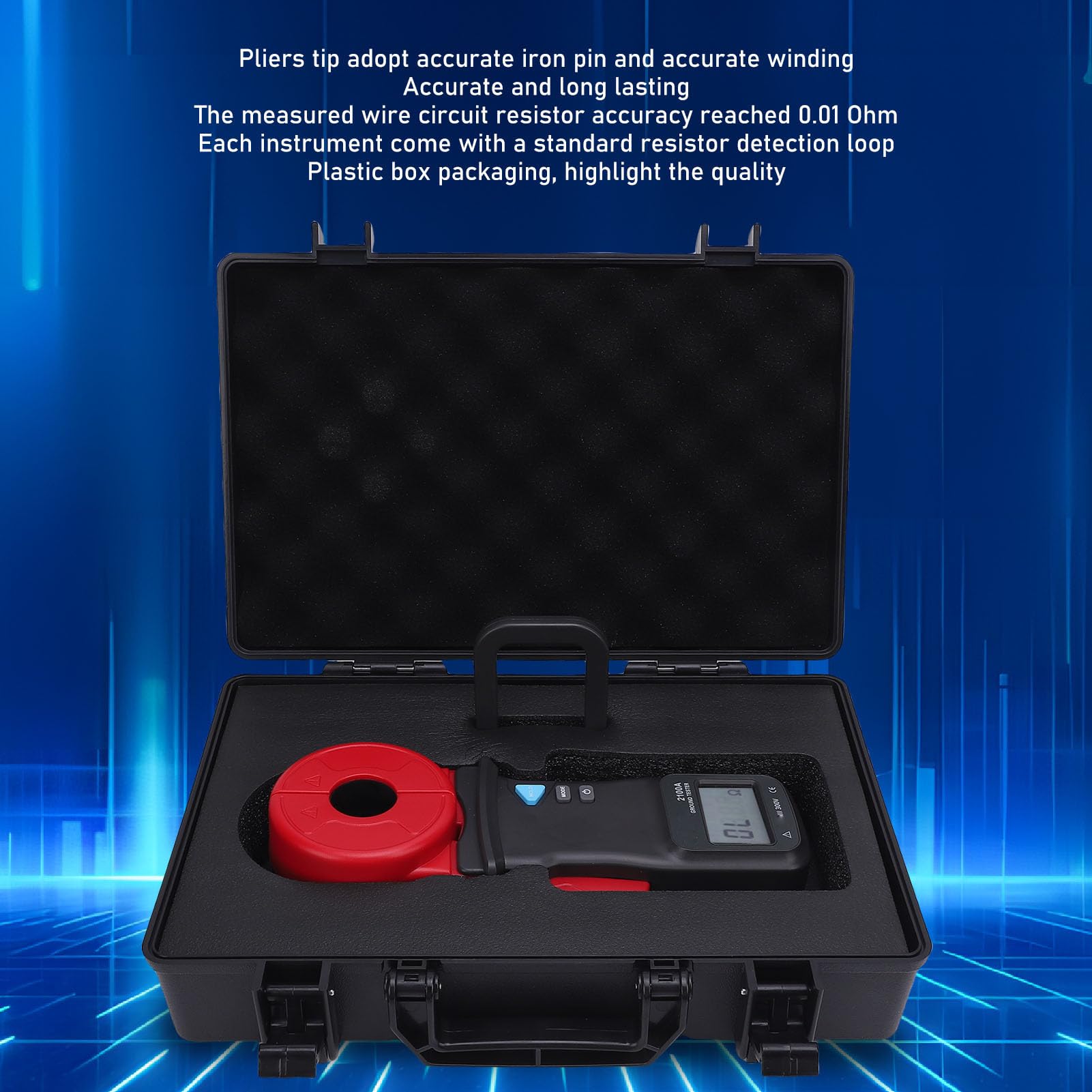 Tangxi Probador de Resistencia de Tierra con Abrazadera Digital, Rango Automático de 0,01-200 Ω para Mantenimiento Industrial, Estructura Segura a Prueba de Golpes