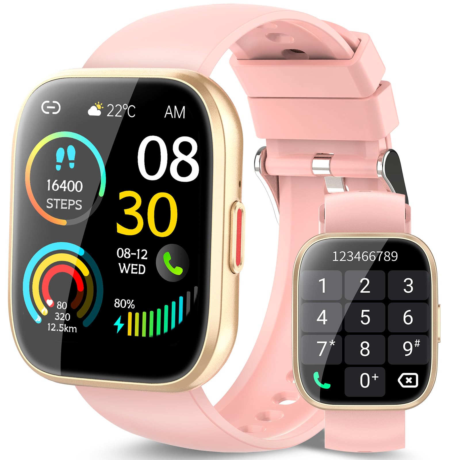 VKROBAG Smartwatch Uomo donna Rispondi/Effettua Chiamate, 1.85 Schermo Smartwatch Orologio Uomo, 112 sportivo, IP67 Impermeabile Sportivo Watch con cardiofrequenzimetro/sonno, Fitness Watch Rosa