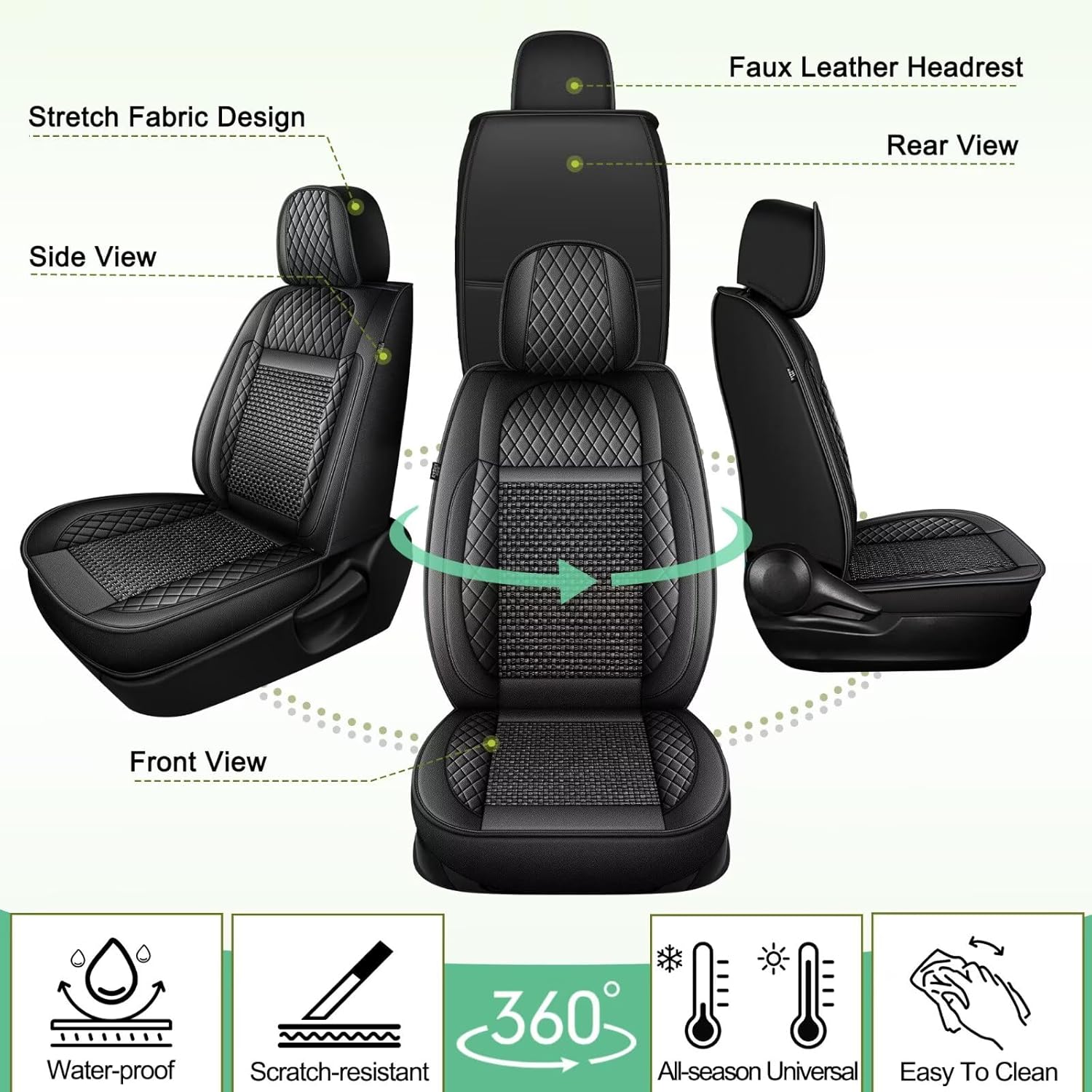 YORKNEIC Seat Covers Fit for Ford Fusion 2010-2020 Full Set Cooling Ice Silk Faux Leather Seat Covers Breathable Seat Cushion Protector (5 Seat, Black)