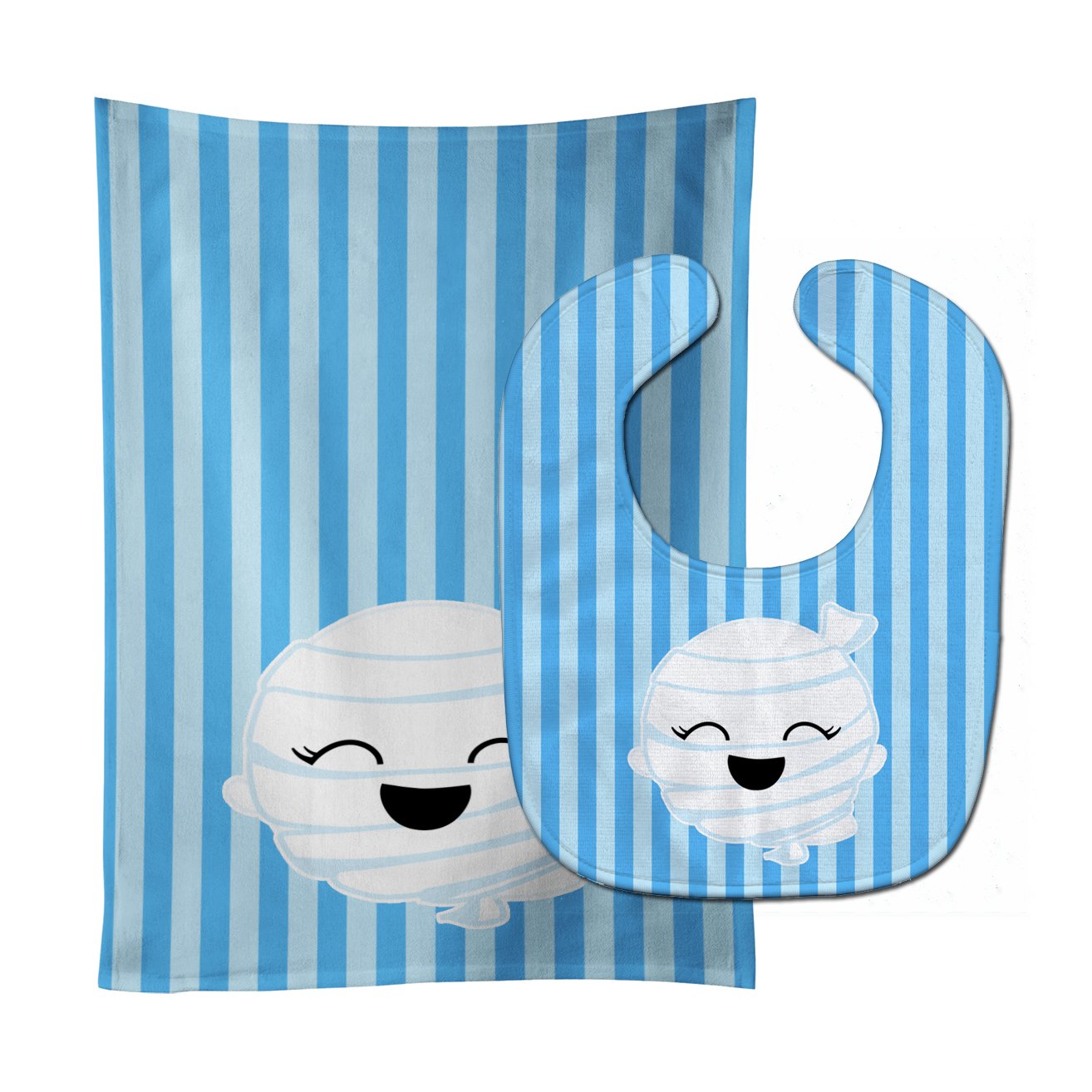 Caroline tesoros del Halloween fantasma bebé babero y Burp Cloth azul Mummy Talla:L