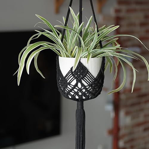Macetero colgante con patrones, 2 paquetes de colgadores de macramé para interiores de hasta 8 pulgadas, soporte bohemio para colgar plantas en