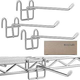 MorningRo 4-Pack Heavy Duty Wire Shelving Hooks with Rubber Covers - Silver Metal Hangers for Kitchen Utensils & Organization