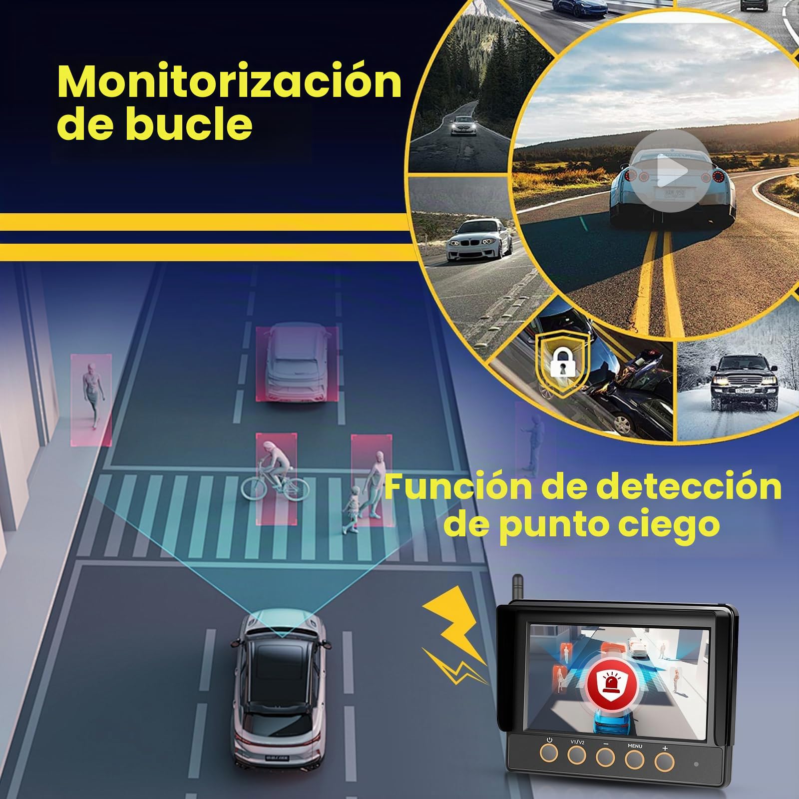 Hodozzy Cámara de Marcha Atrás Inalámbrica con Pantalla Táctil Impermeable 7 Pulgadas con BSW, Grabación en Bucle, Cámara de Visión Nocturna Inalámbrica Digital para Vehículos de Construcción 12V-36V
