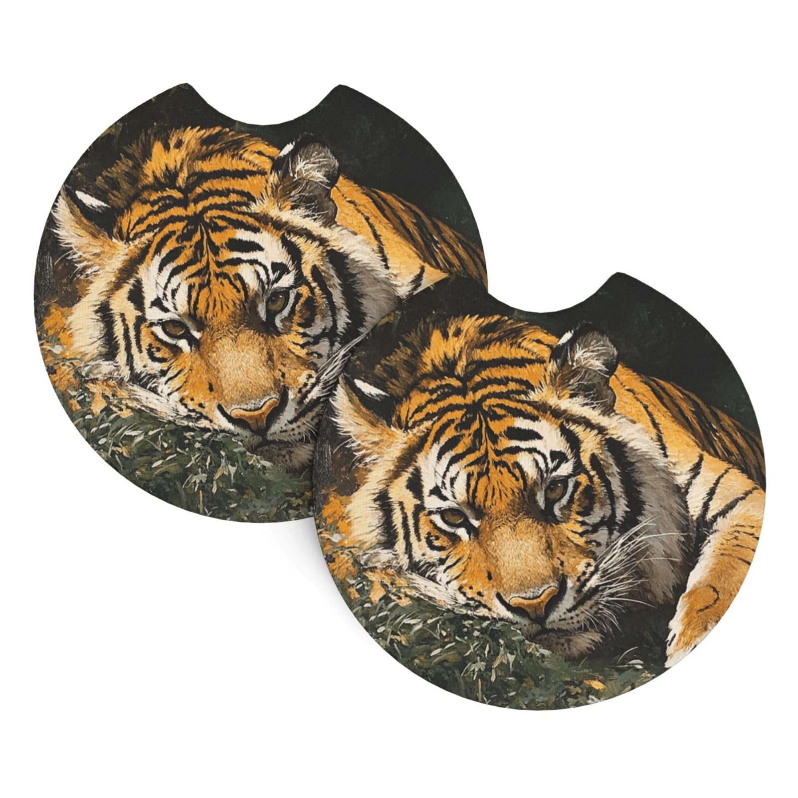 Xopekvlawm Tiger At Rest 2 Pack Car Cup Holder Coasters 2.7 Inch Universal Anti-Slip Shockproof Car Cup Holder Insert Car Coasters Drink Coasters Cup Holder Coasters For Car Accessories