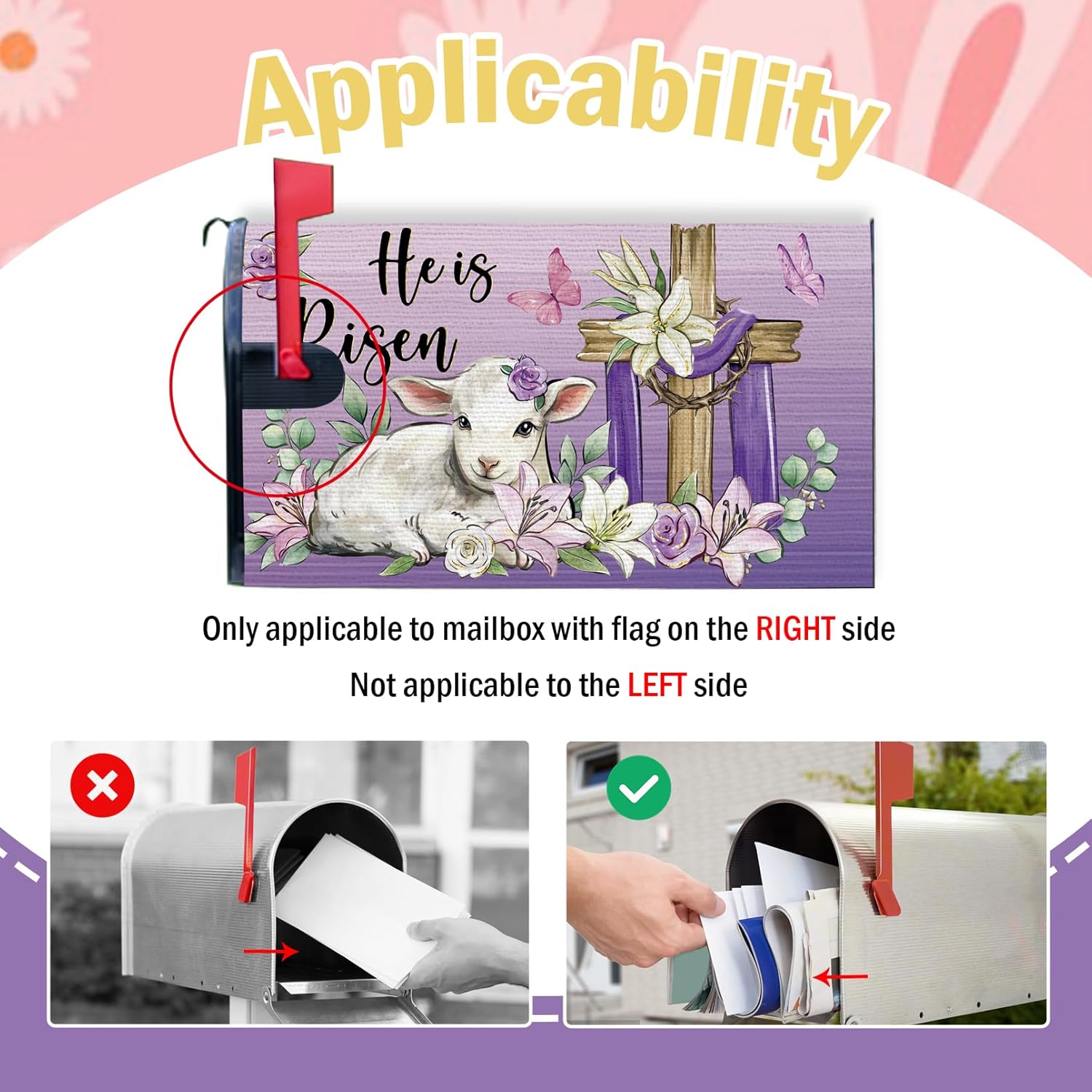 Christian Easter Cross Lamb Mailbox Cover Magnetic Standard Size 20.5" x 18", Religious He is Risen Decorative Post Letter Box Wrap Decor, Spring Lily Flower Garden Yard Outdoor Decoration